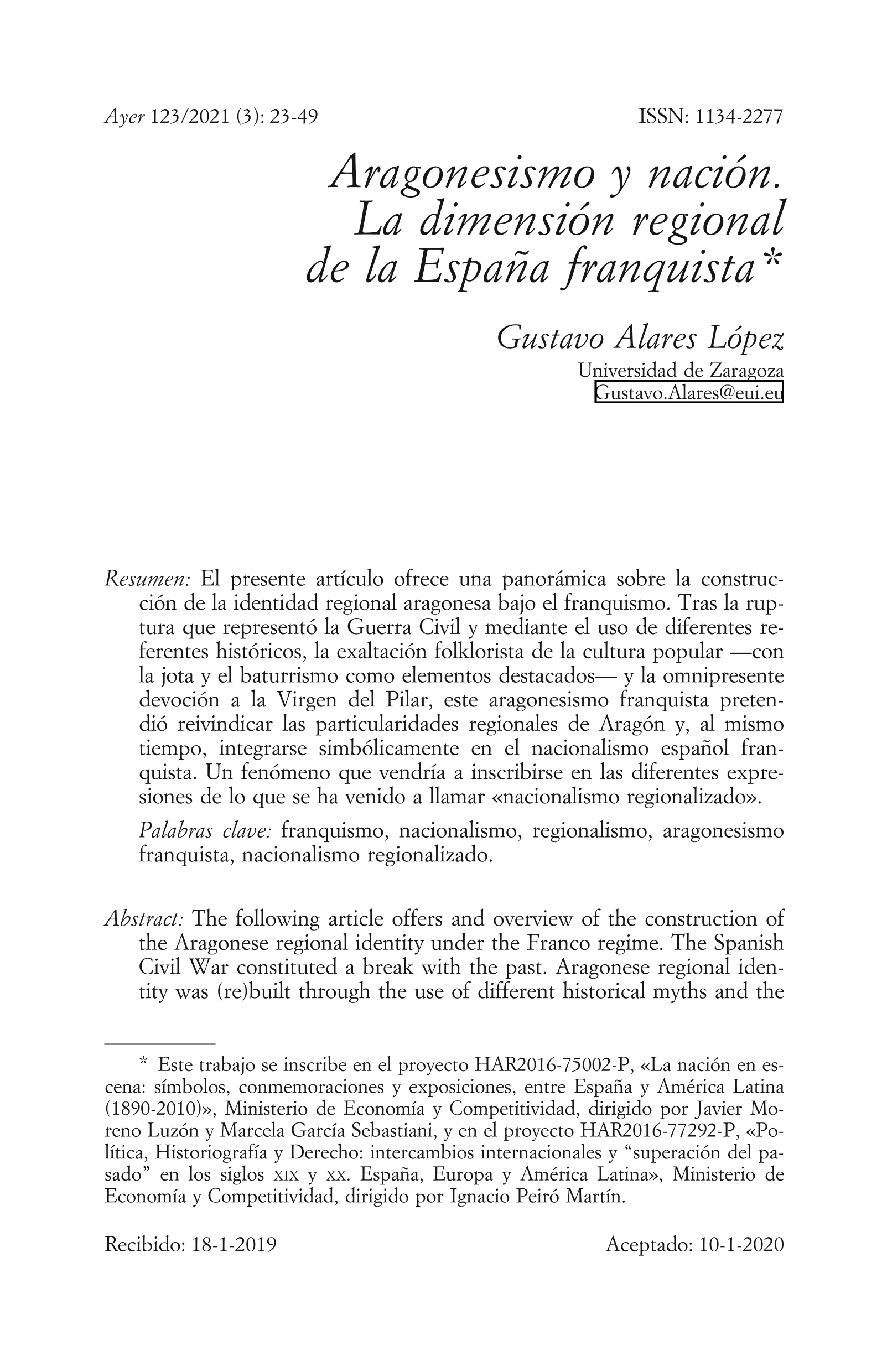 Aragonesismo y nación. La dimensión regional de la España franquista