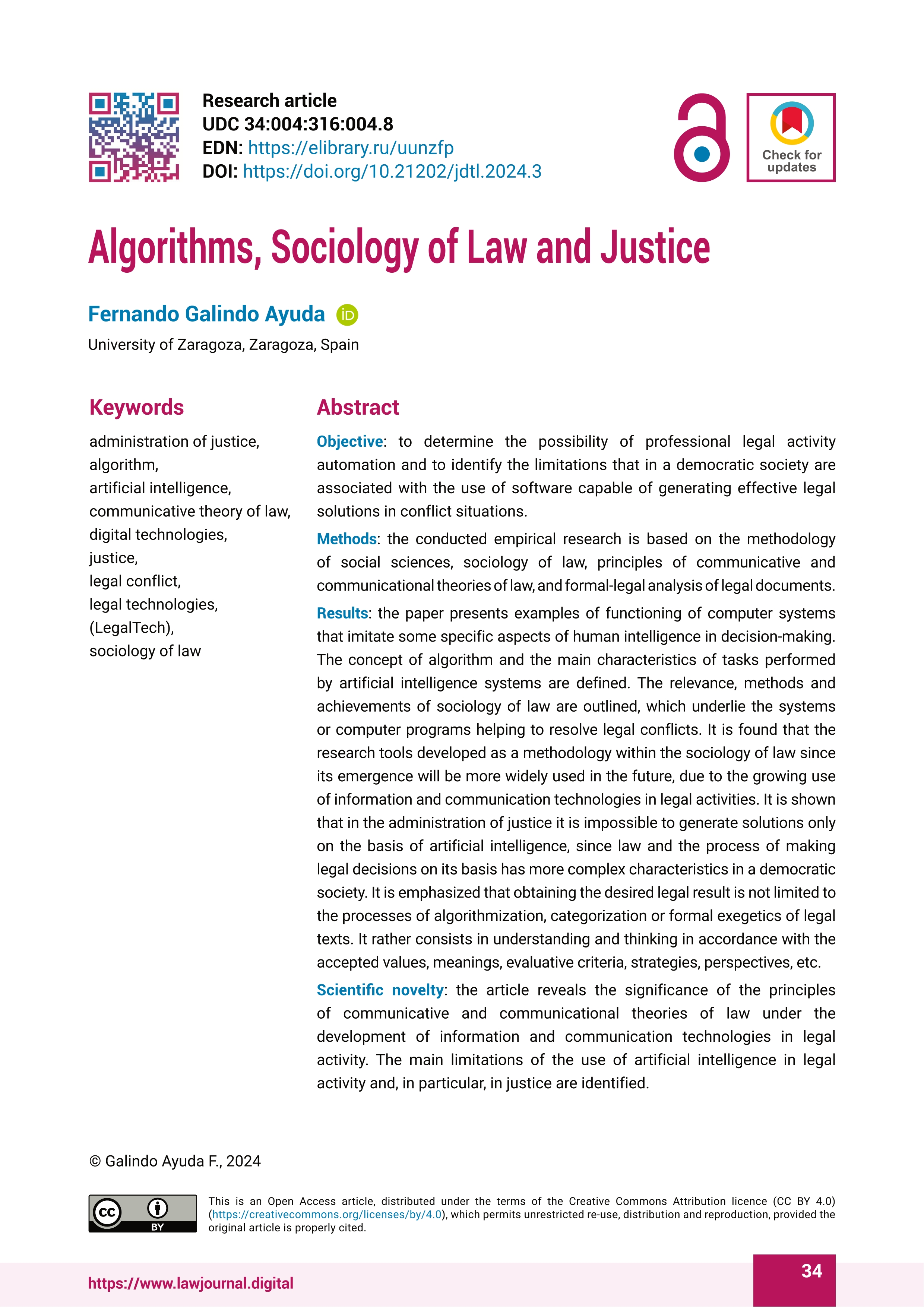 Algorithms, sociology of law and justice