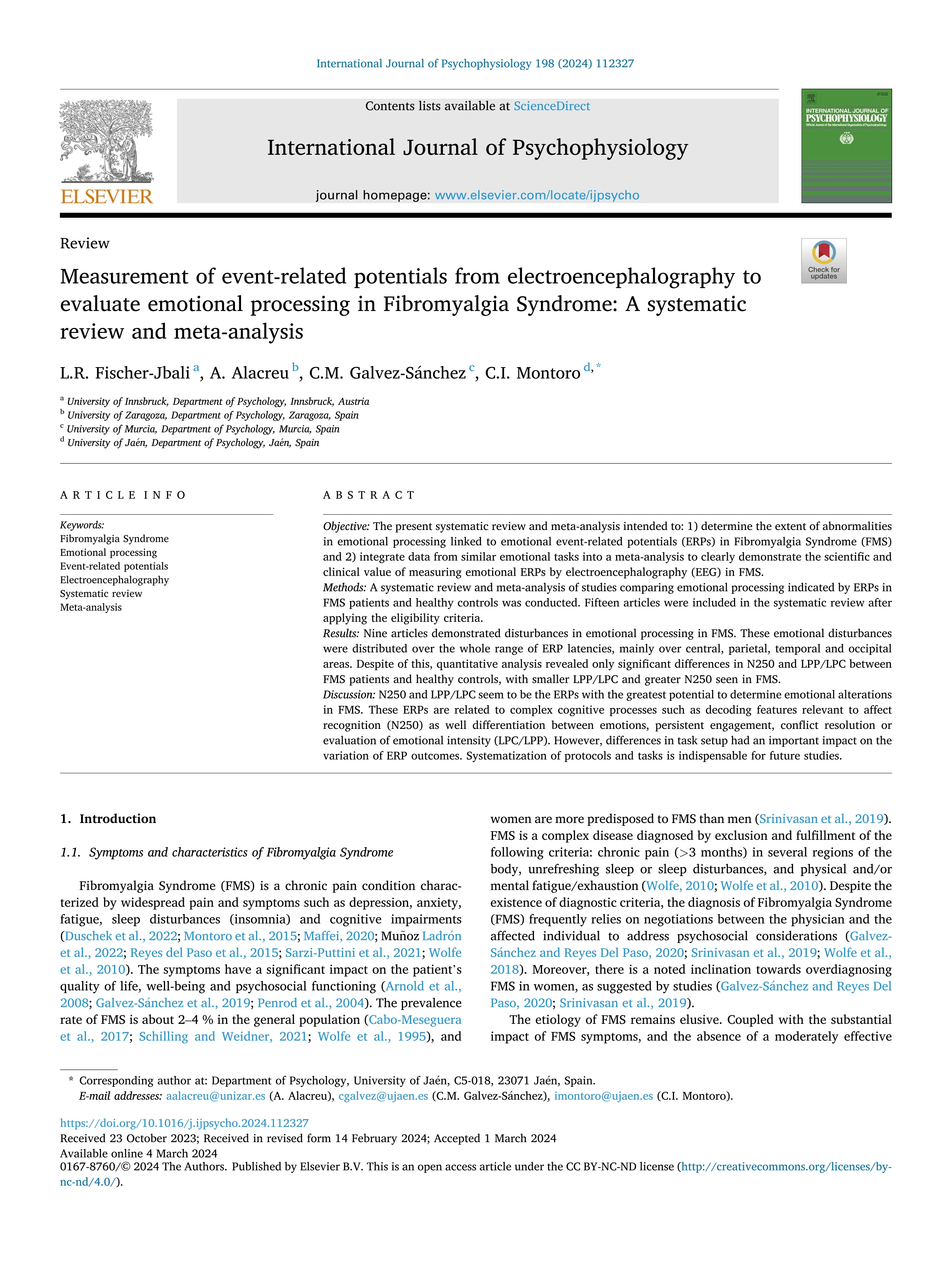 Measurement of event-related potentials from electroencephalography to evaluate emotional processing in Fibromyalgia Syndrome: A systematic review and meta-analysis