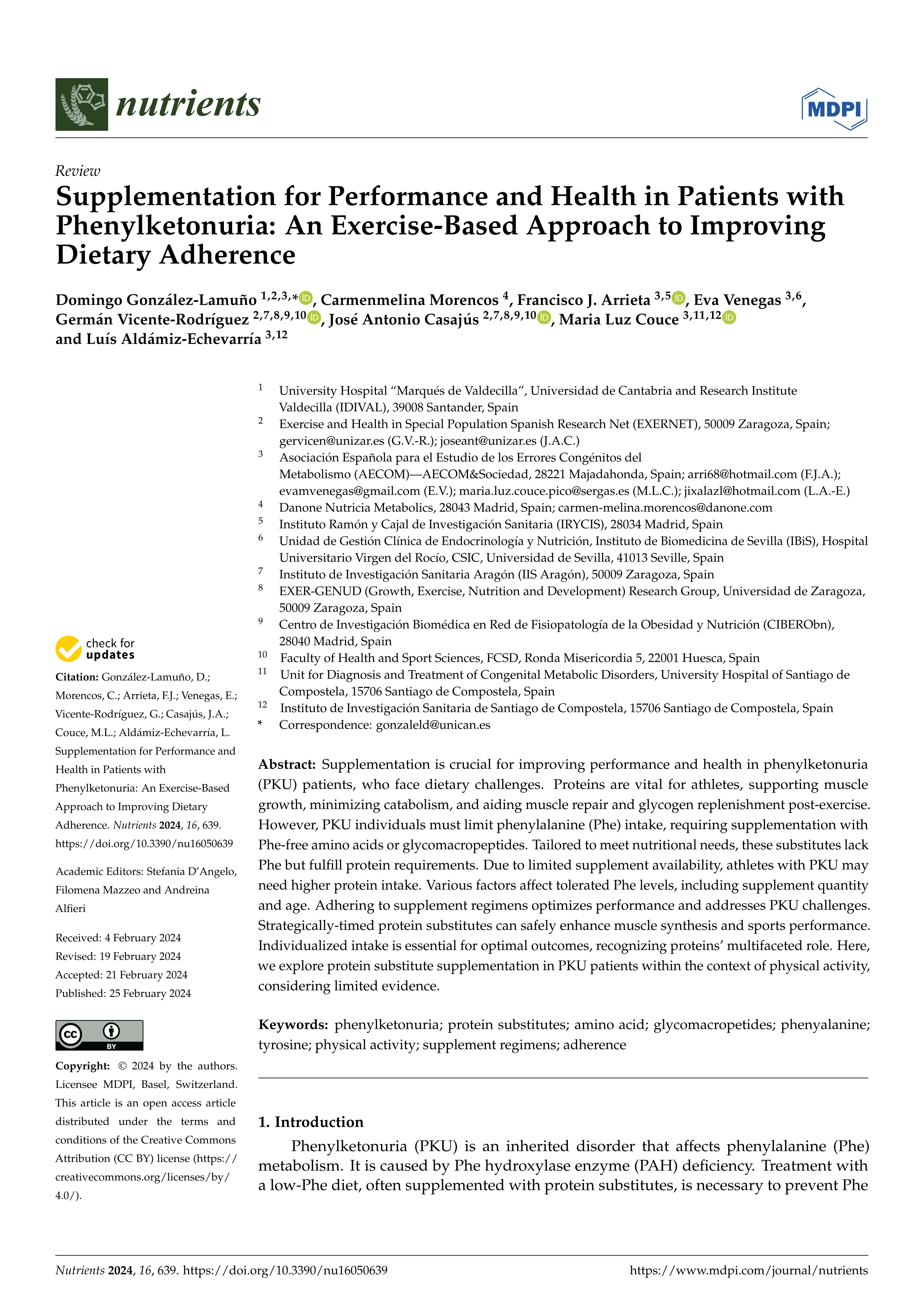 Supplementation for Performance and Health in Patients with Phenylketonuria: An Exercise-Based Approach to Improving Dietary Adherence
