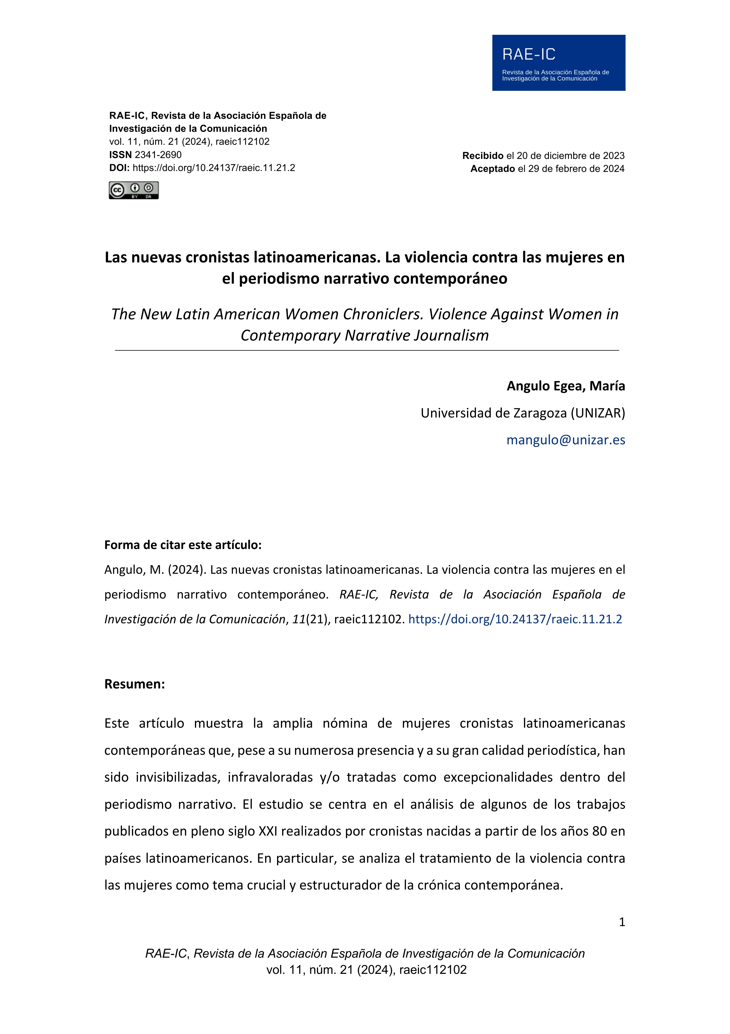 Las nuevas cronistas latinoamericanas. La violencia contra las mujeres en el periodismo narrativo contemporáneo
