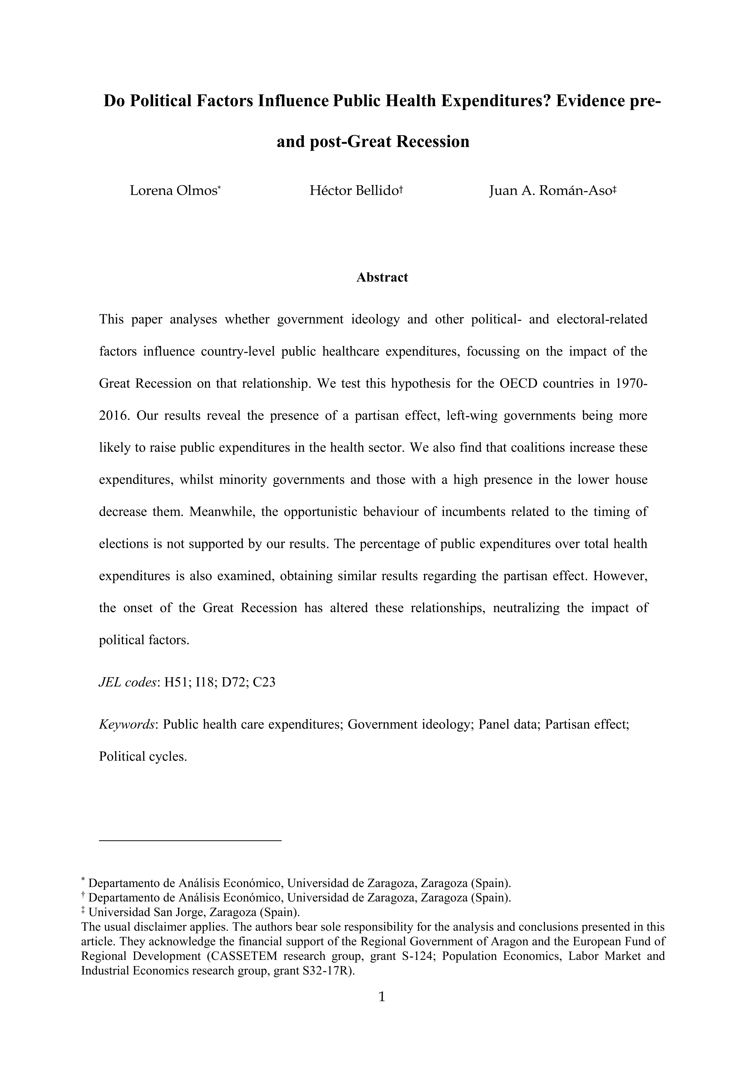 Do political factors influence public health expenditures? Evidence pre- and post-great recession