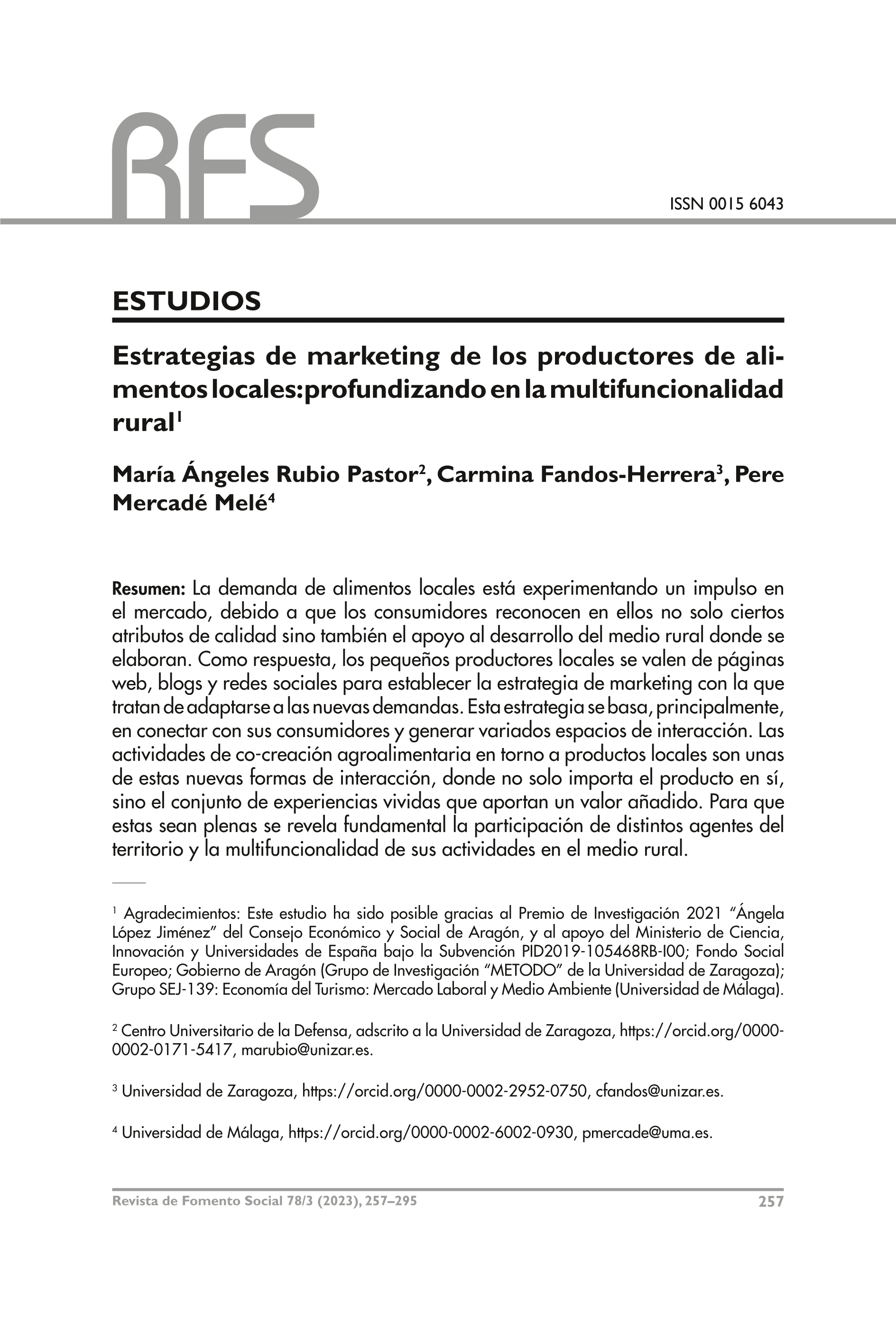 Estrategias de marketing de los productores de alimentos locales: profundizando en la multifuncionalidad rural