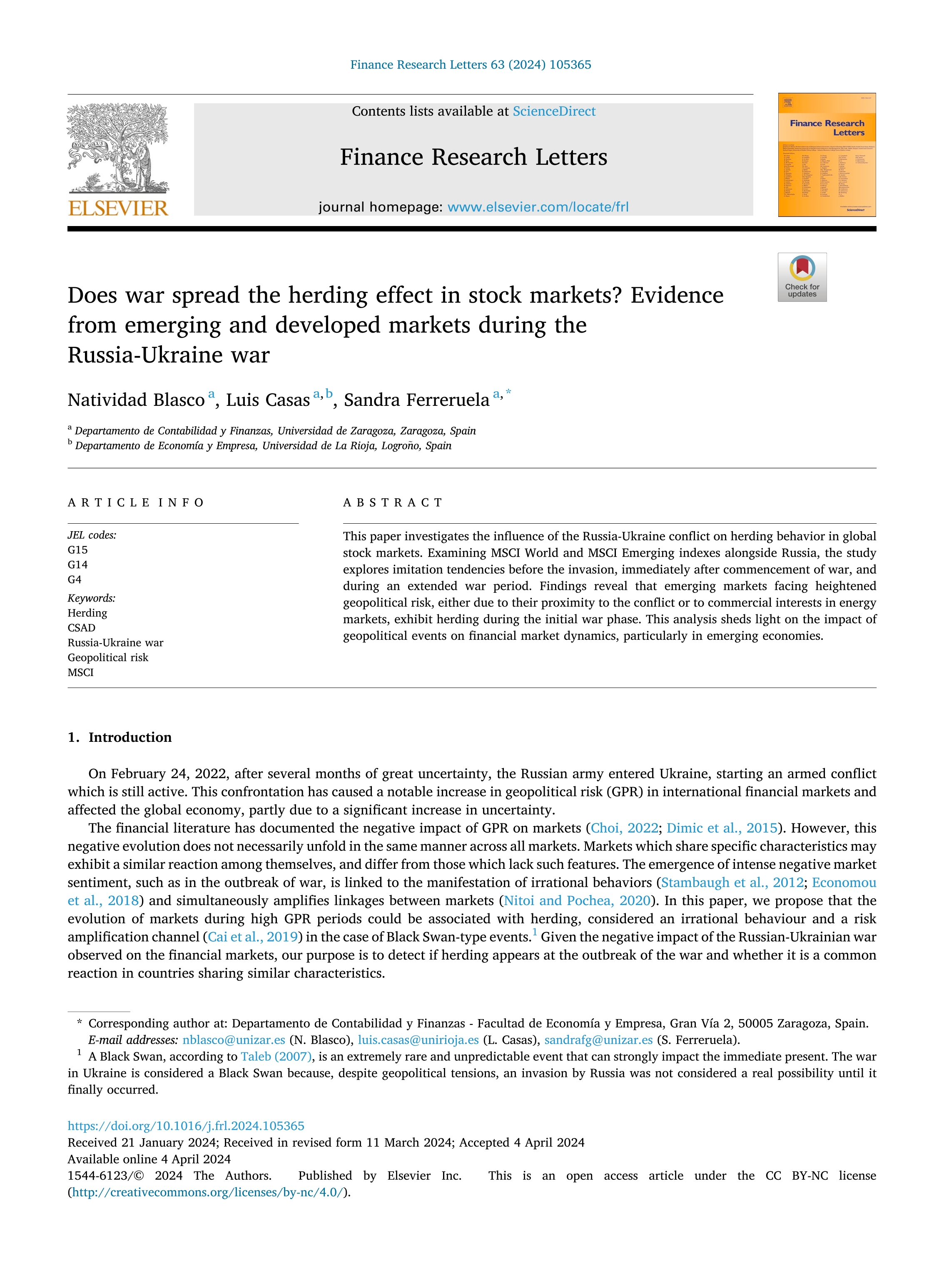 Does war spread the herding effect in stock markets? Evidence from emerging and developed markets during the Russia-Ukraine war