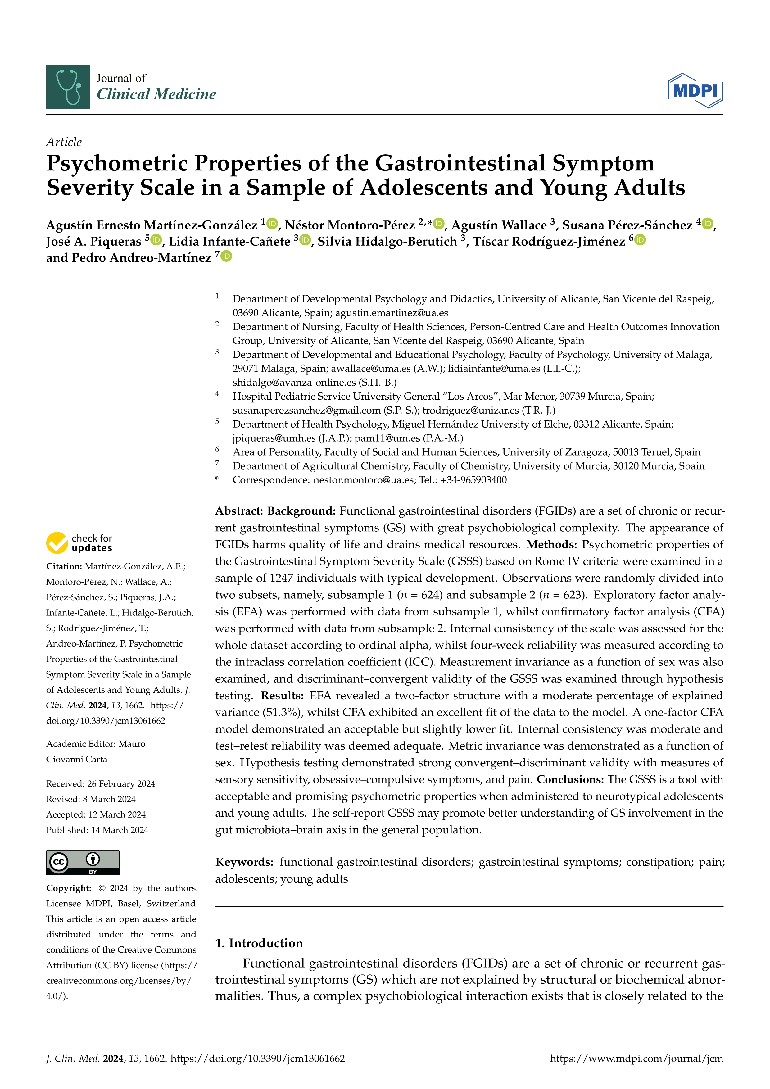 Psychometric properties of the gastrointestinal symptom severity scale in a sample of adolescents and young adults