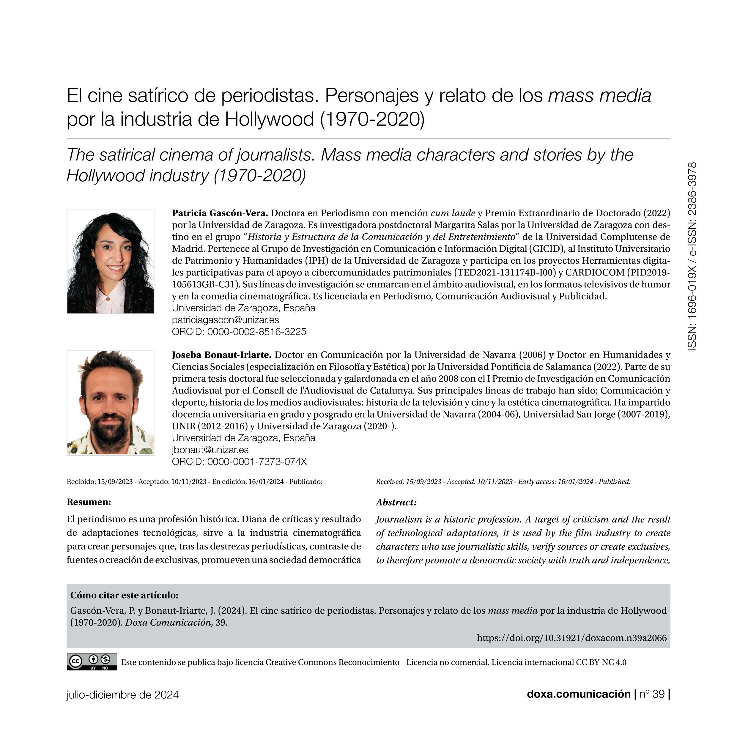 El cine satírico de periodistas. Personajes y relato de los mass media por la industria de Hollywood (1970-2020)