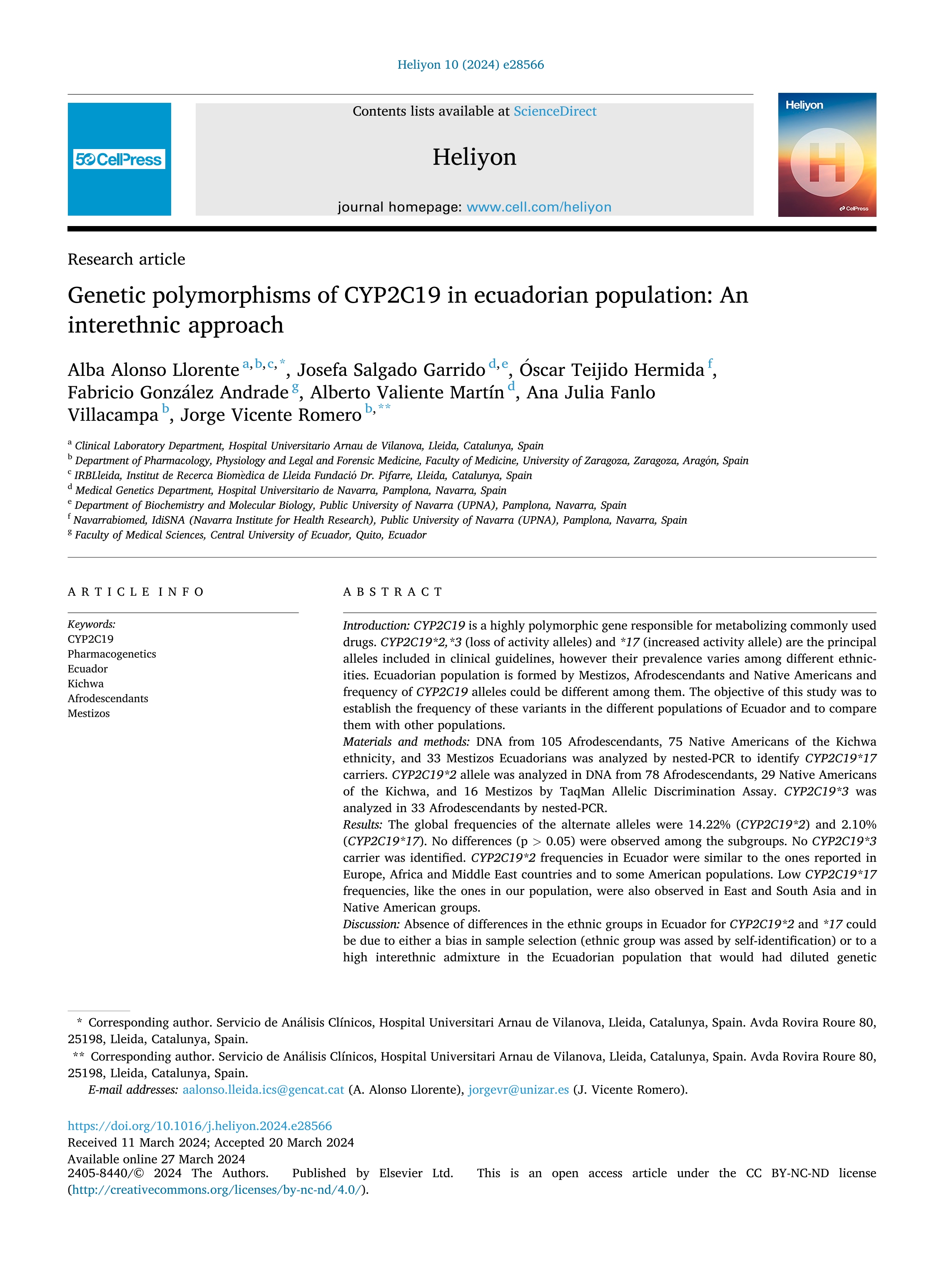 Genetic polymorphisms of CYP2C19 in ecuadorian population: An interethnic approach