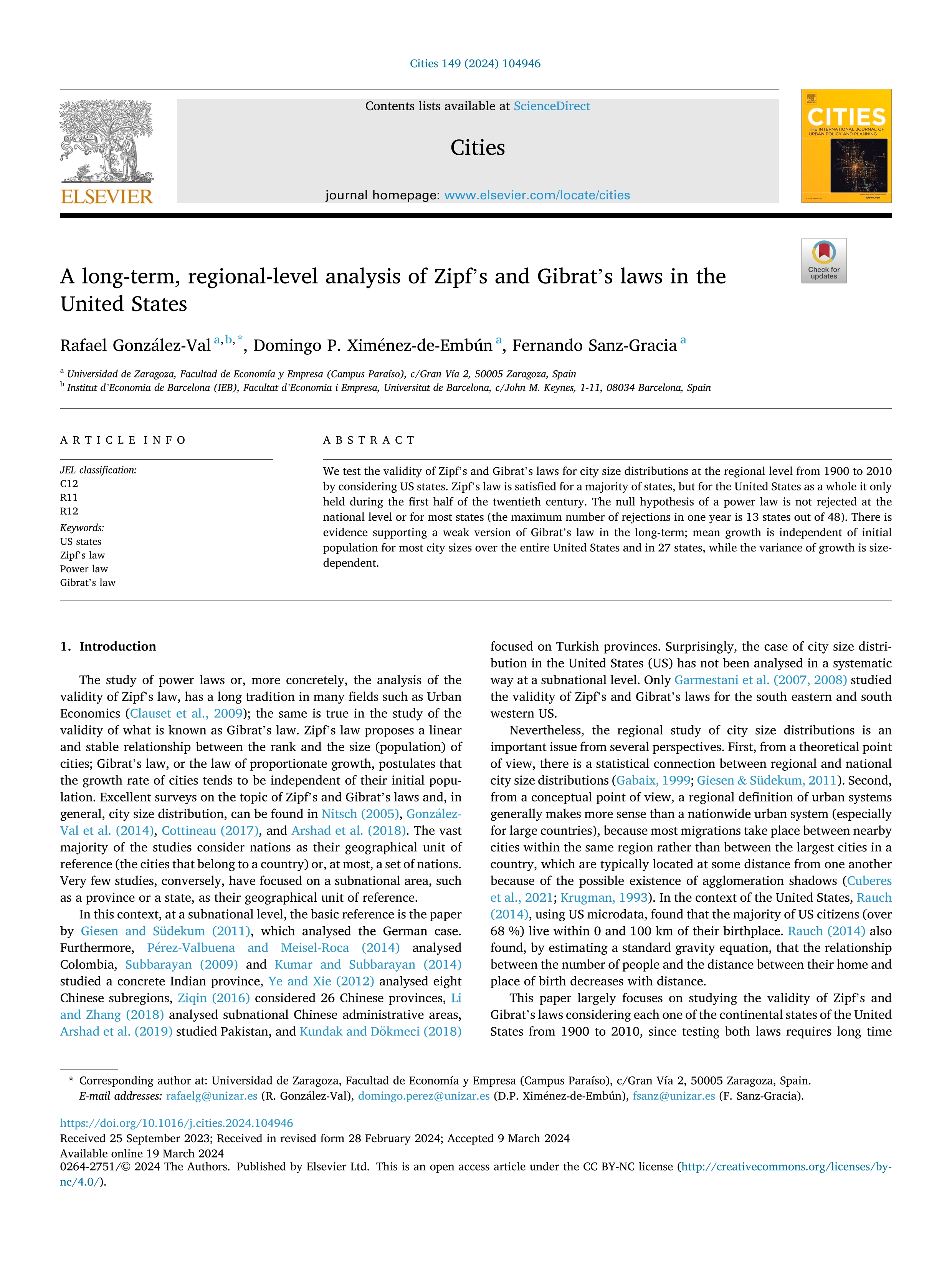 A long-term, regional-level analysis of Zipf's and Gibrat's laws in the United States