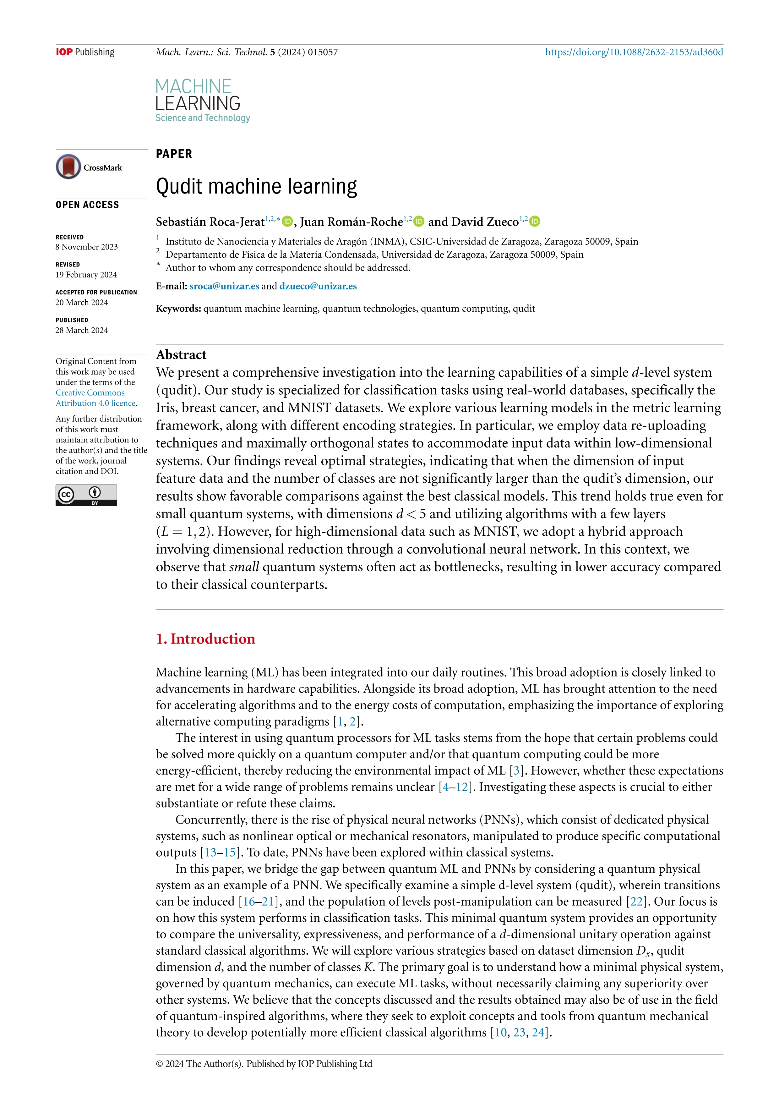 Qudit machine learning