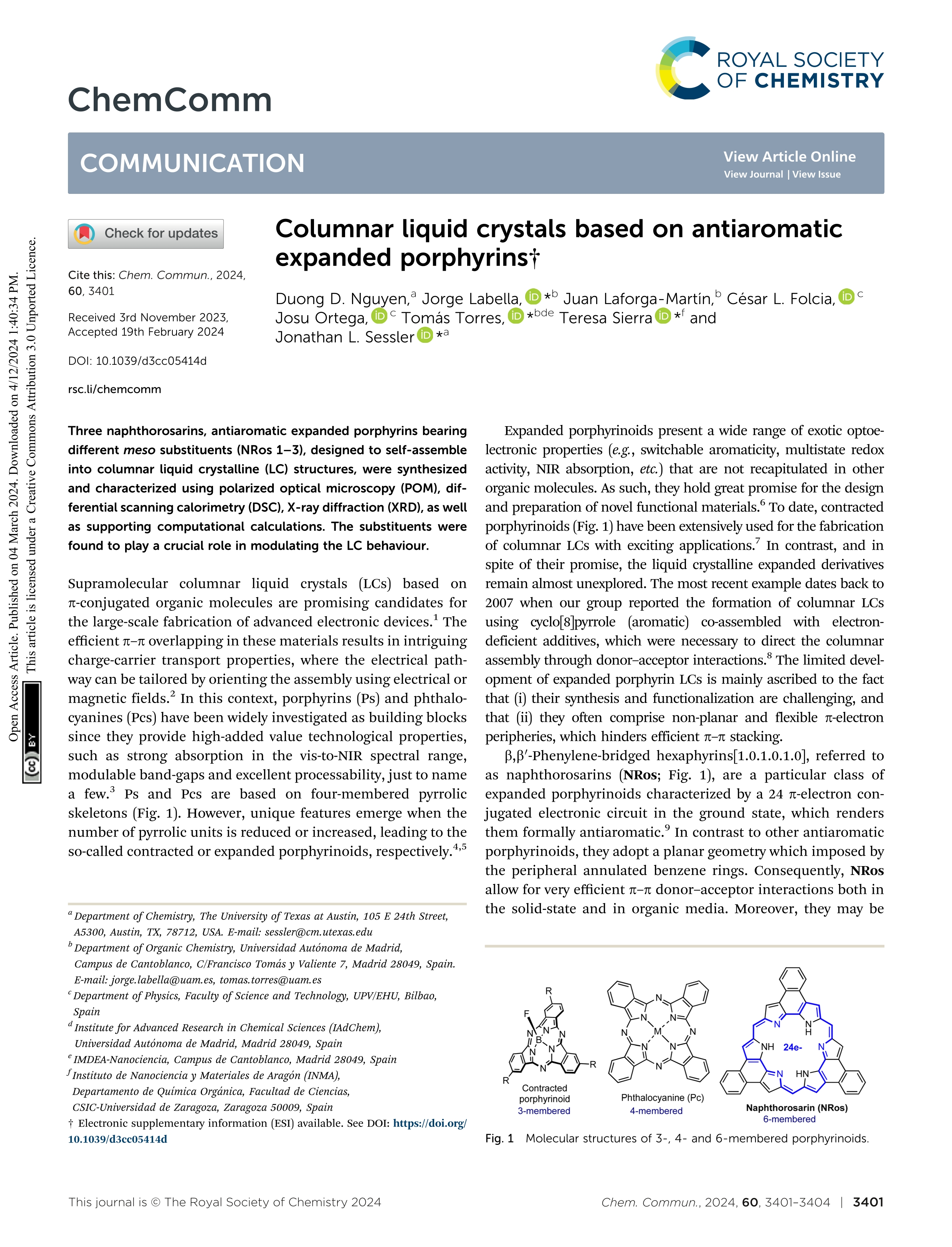 Columnar liquid crystals based on antiaromatic expanded porphyrins