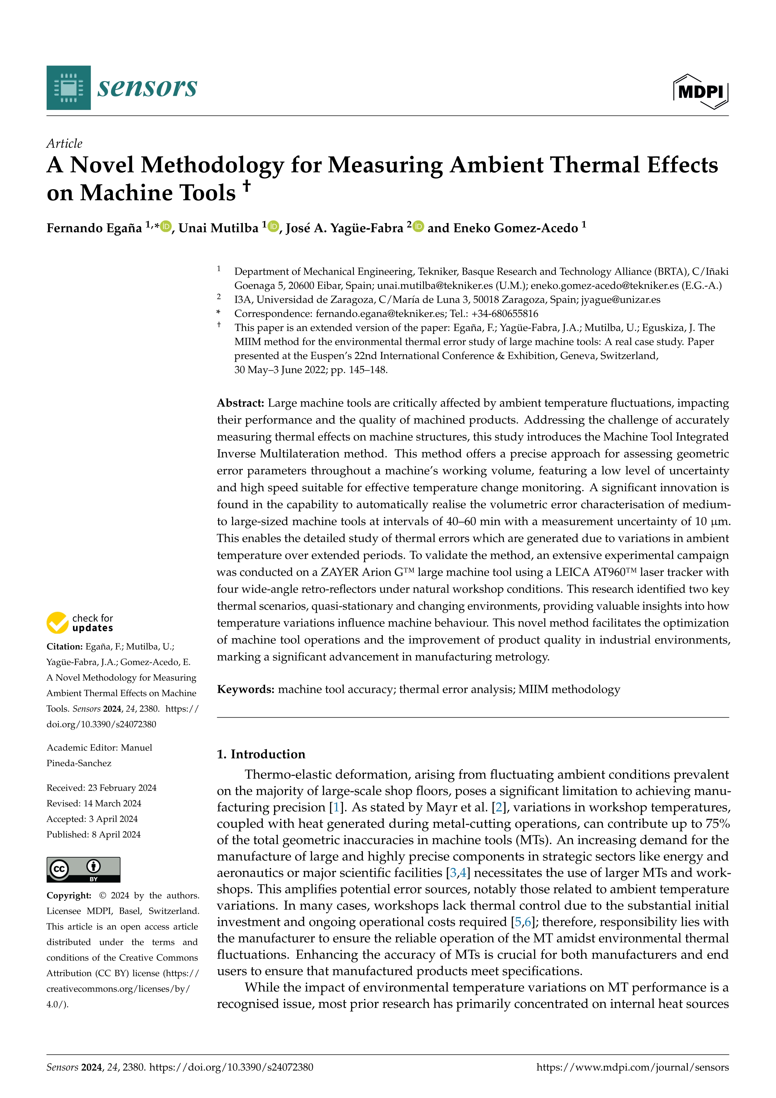 A Novel Methodology for Measuring Ambient Thermal Effects on Machine Tools