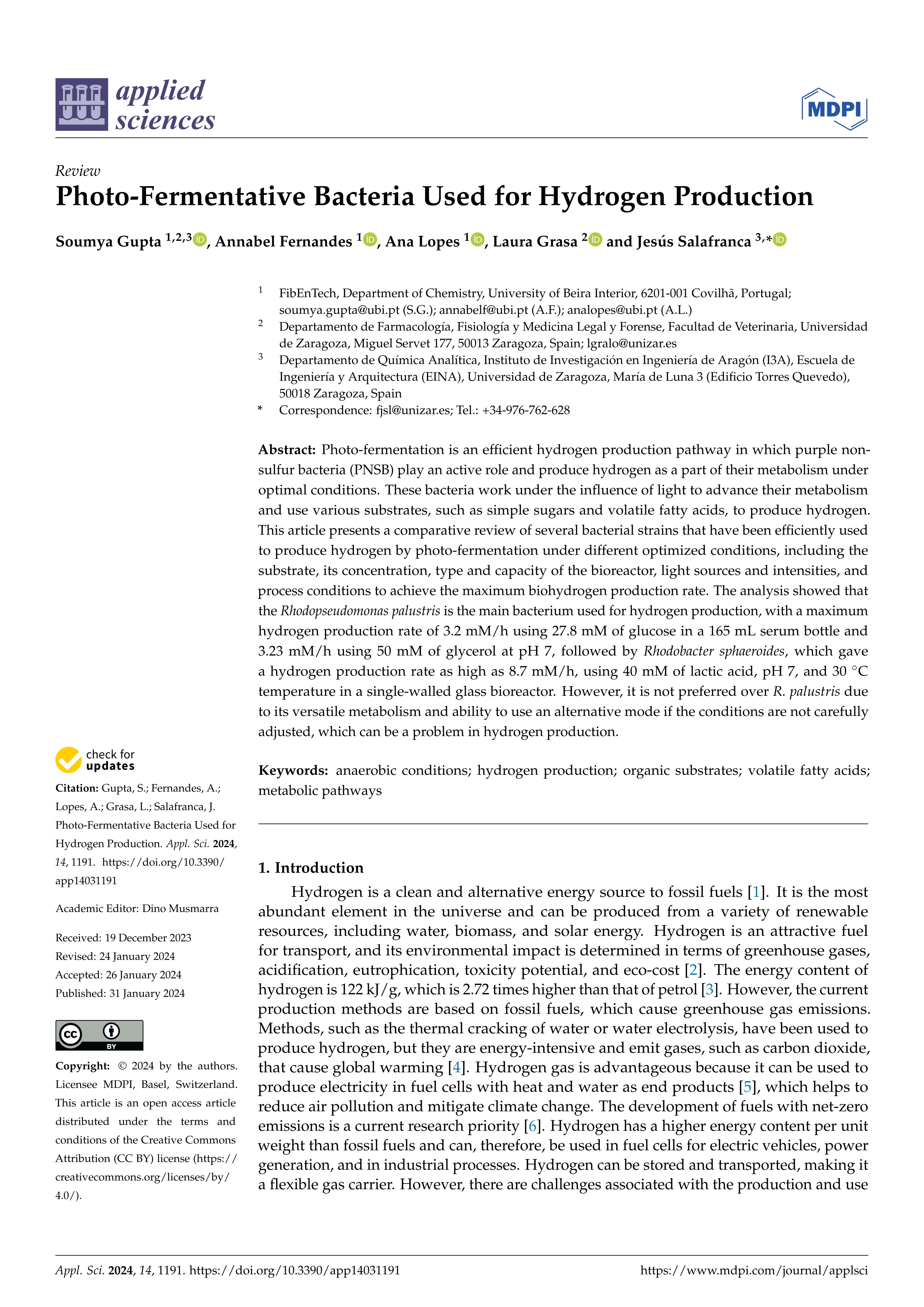 Photo-Fermentative Bacteria Used for Hydrogen Production
