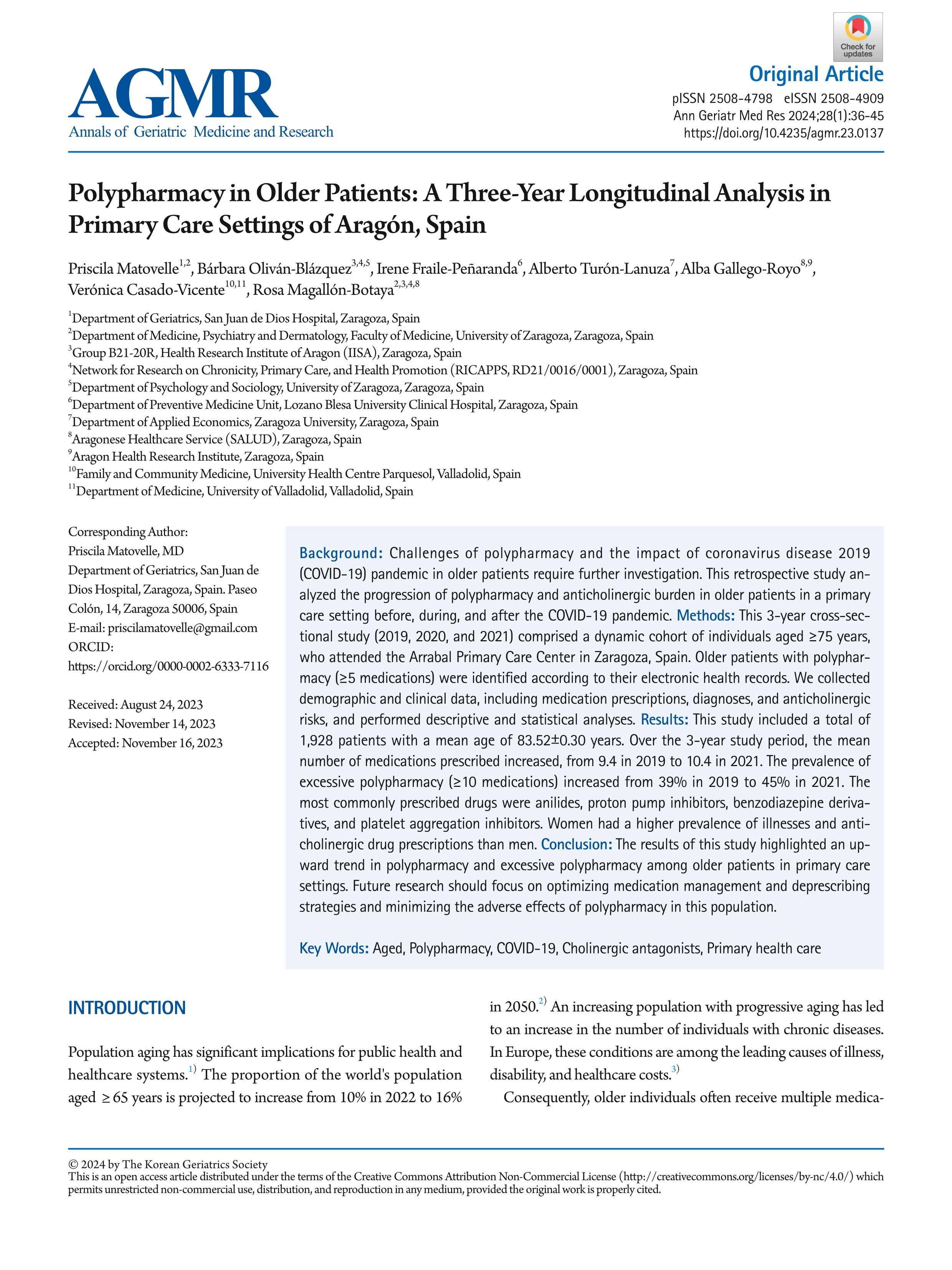 Polypharmacy in older patients: A three-year longitudinal analysis in primary care settings of Aragón, Spain