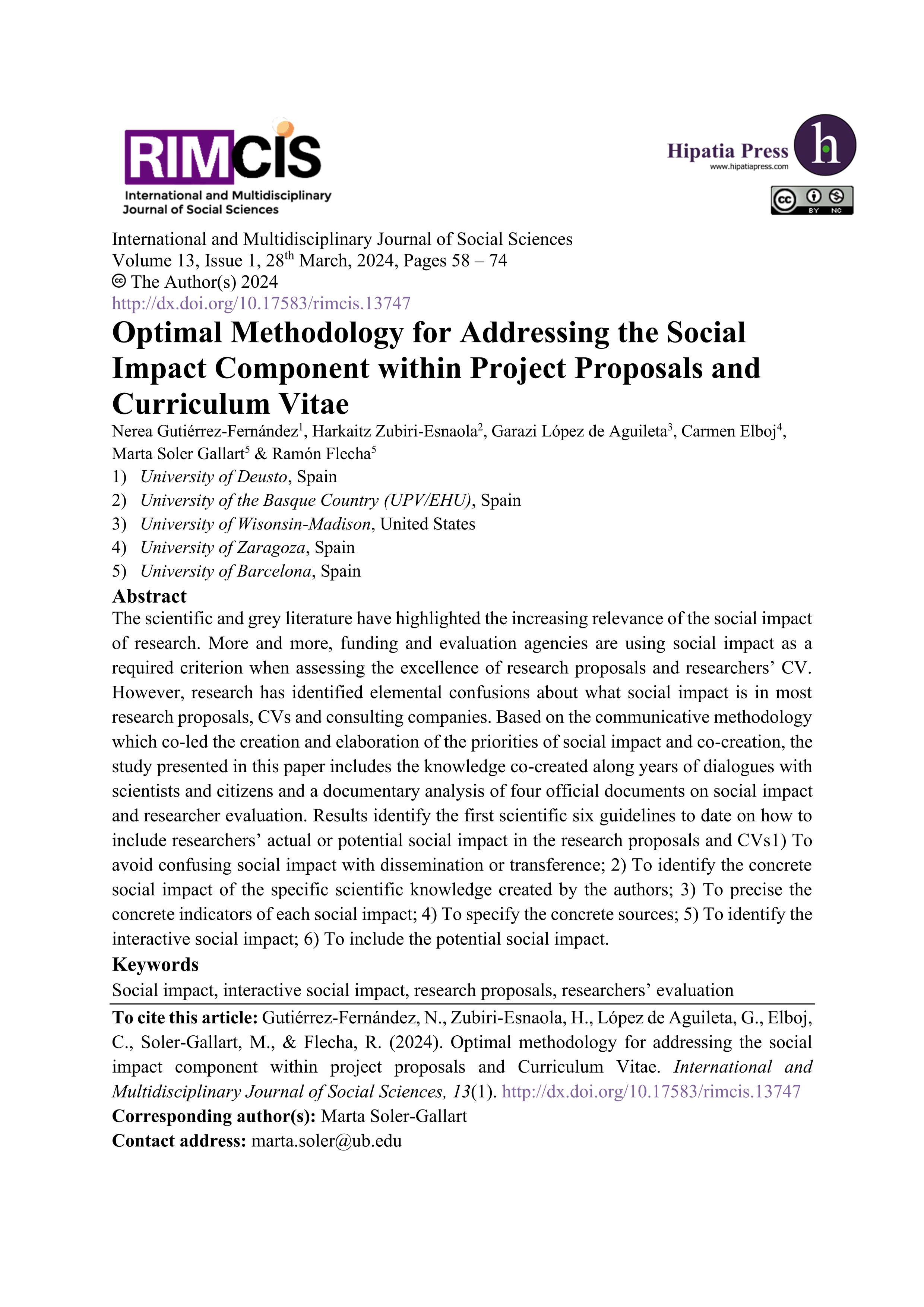 Optimal methodology for addressing the social impact component within project proposals and curriculum vitae