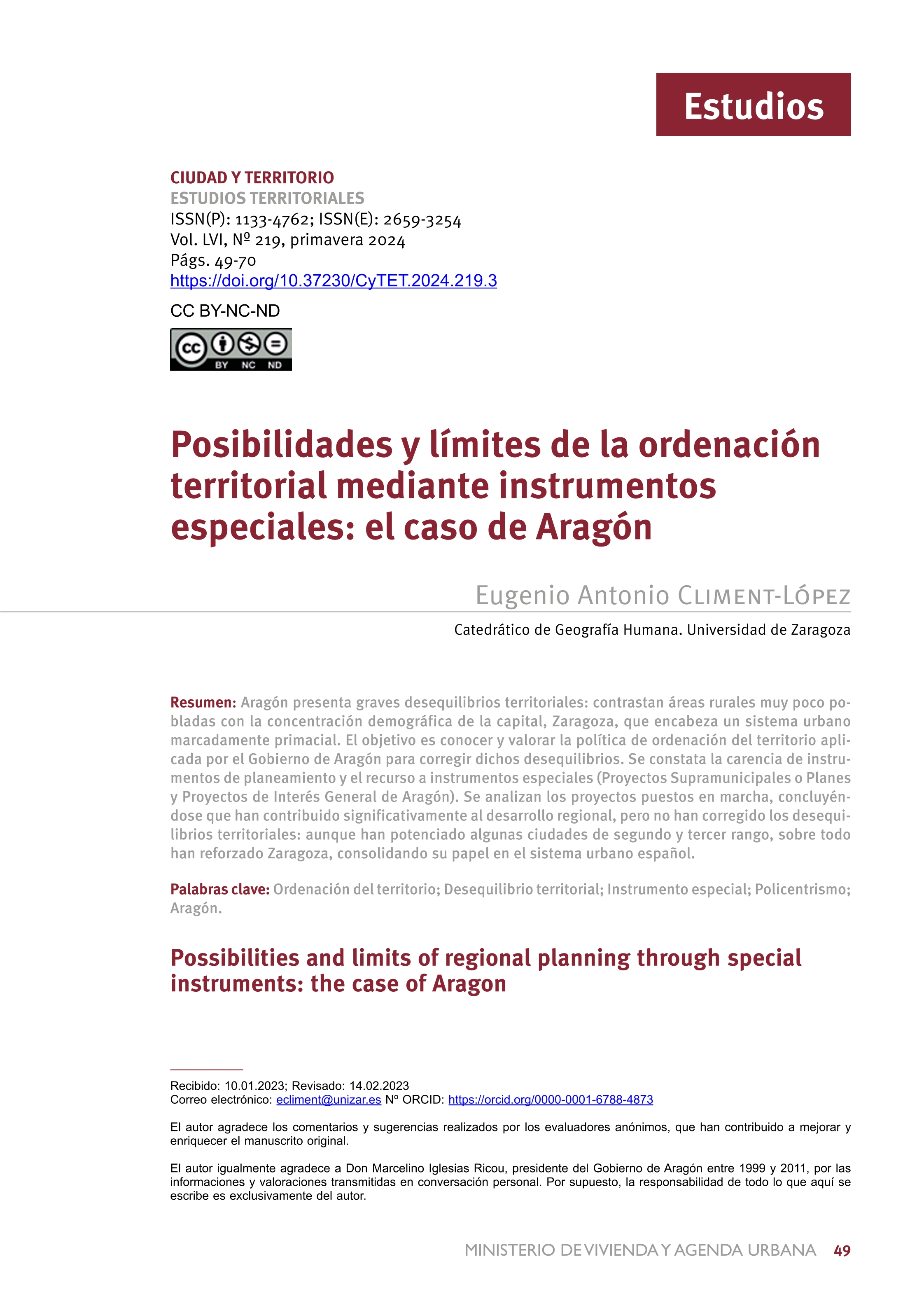 Posibilidades y límites de la ordenación territorial mediante instrumentos especiales: el caso de Aragón