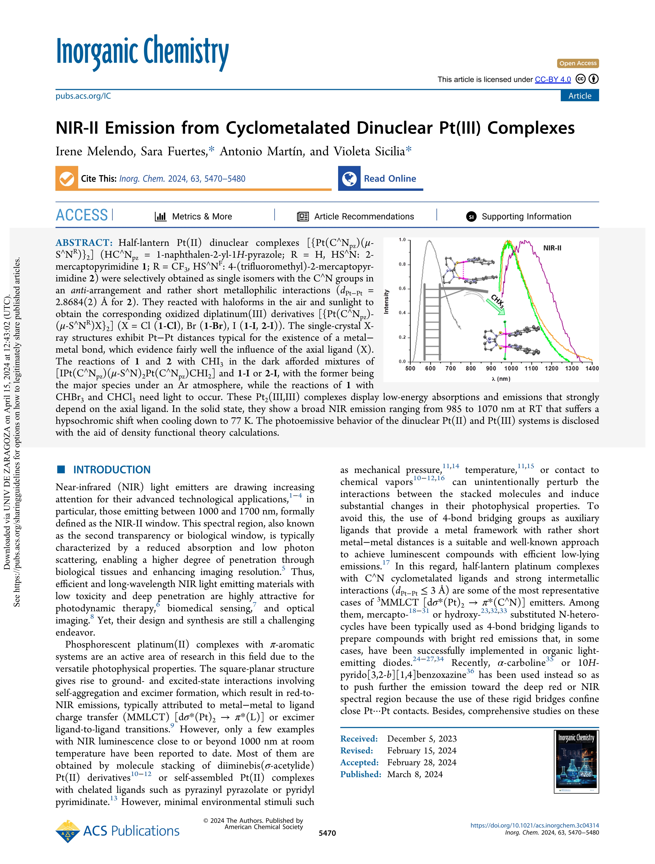 NIR-II Emission from Cyclometalated Dinuclear Pt(III) Complexes