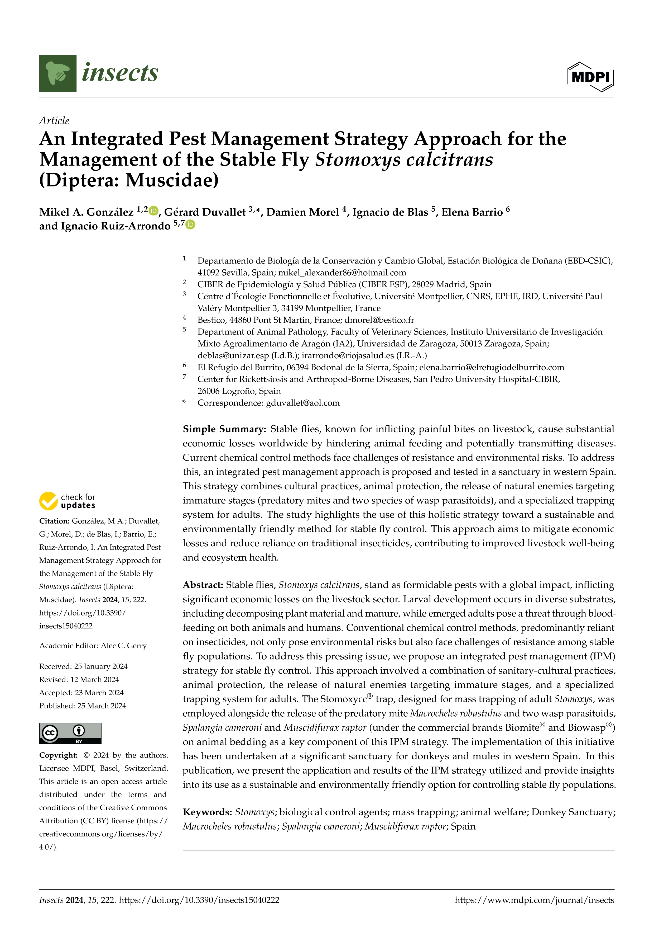 An Integrated Pest Management Strategy Approach for the Management of the Stable Fly Stomoxys calcitrans (Diptera: Muscidae)