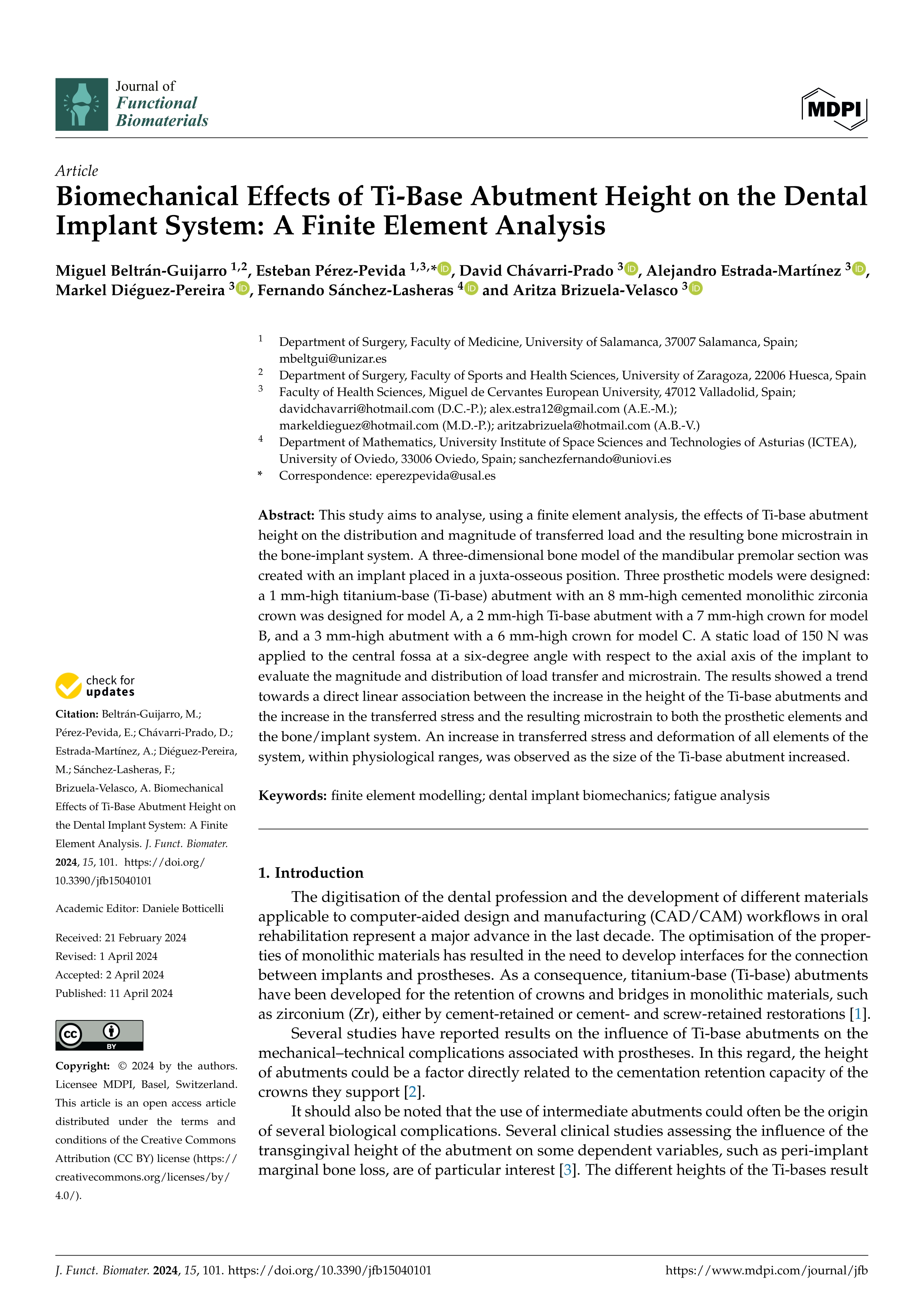 Biomechanical Effects of Ti-Base Abutment Height on the Dental Implant System: A Finite Element Analysis