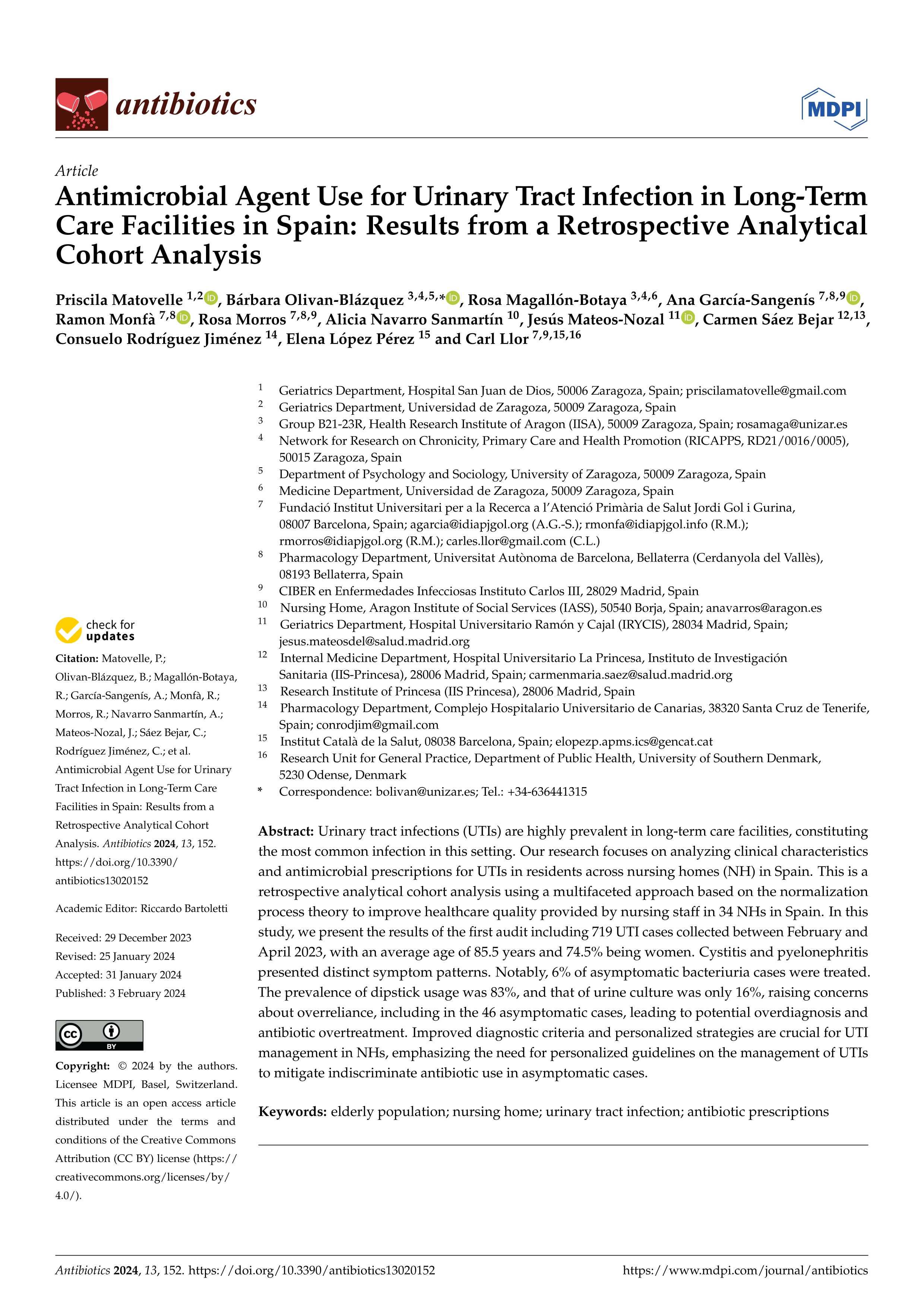 Antimicrobial Agent Use for Urinary Tract Infection in Long-Term Care Facilities in Spain: Results from a Retrospective Analytical Cohort Analysis