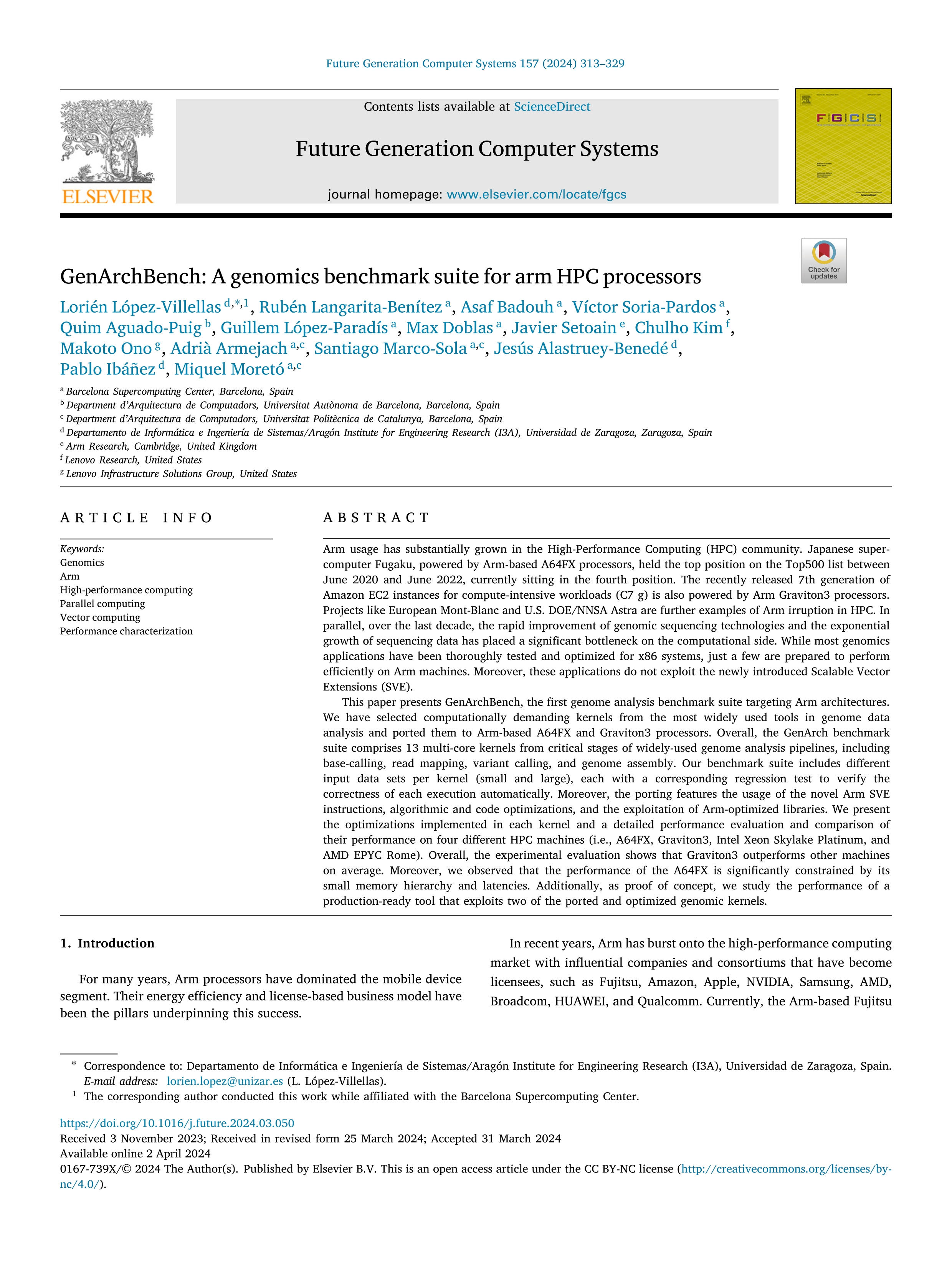 GenArchBench: A genomics benchmark suite for arm HPC processors