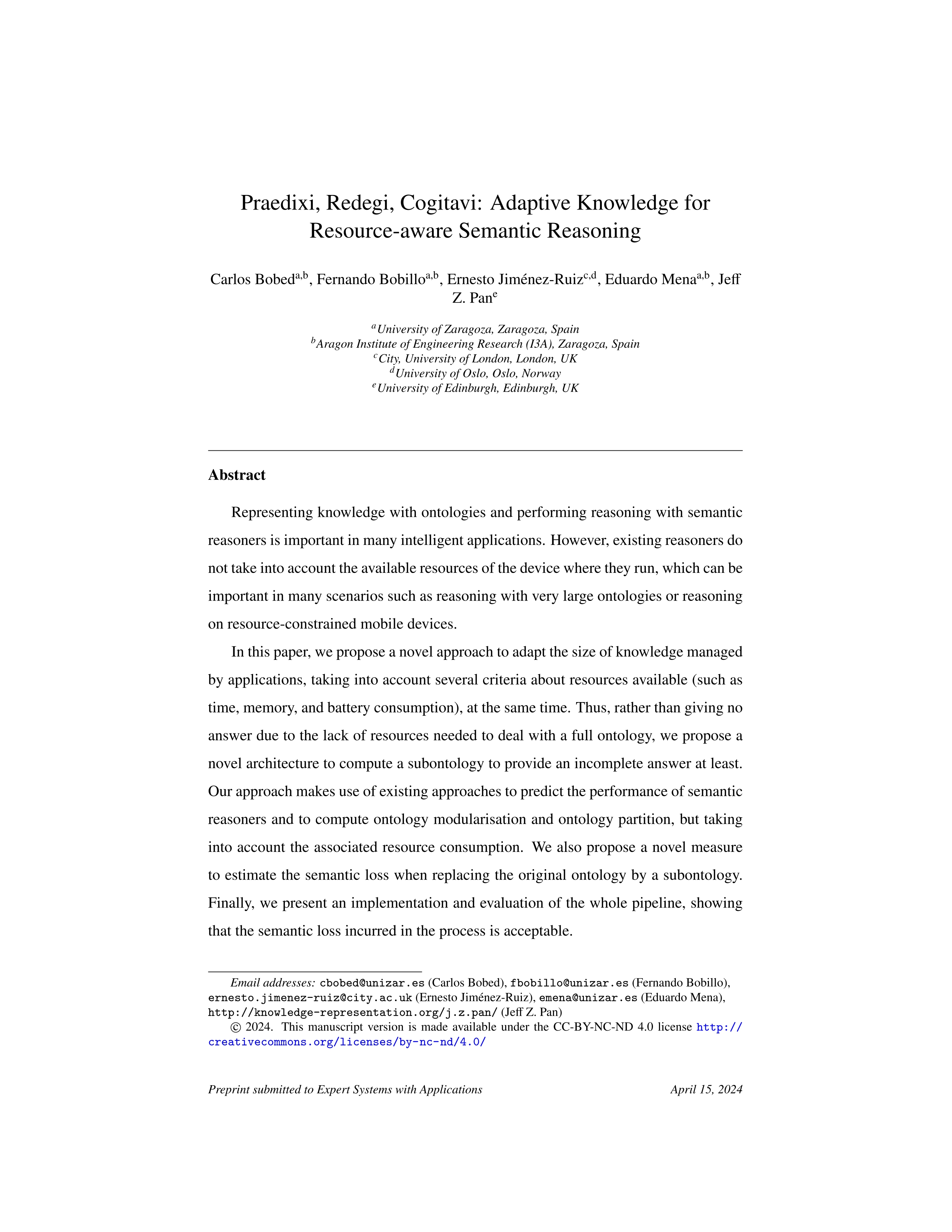 Praedixi, Redegi, Cogitavi: Adaptive knowledge for resource-aware semantic reasoning