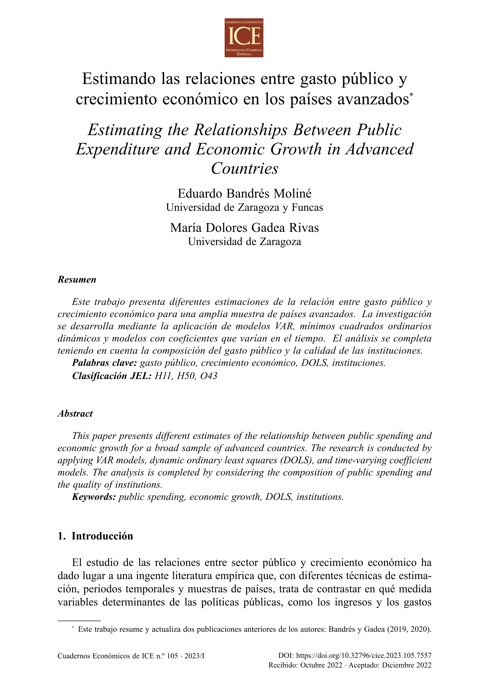 Estimando las relaciones entre gasto público y crecimiento económico en los países avanzados