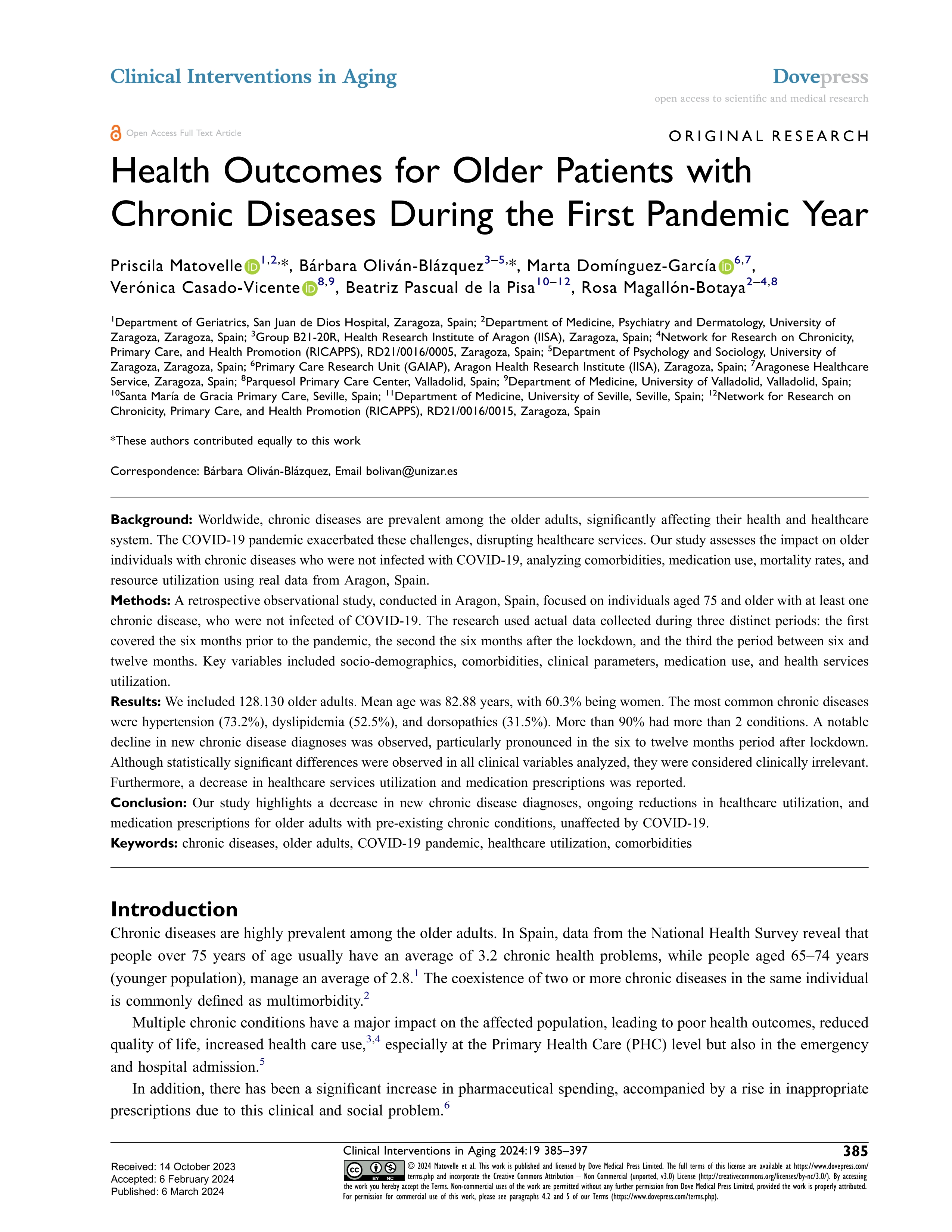 Health Outcomes for Older Patients with Chronic Diseases During the First Pandemic Year