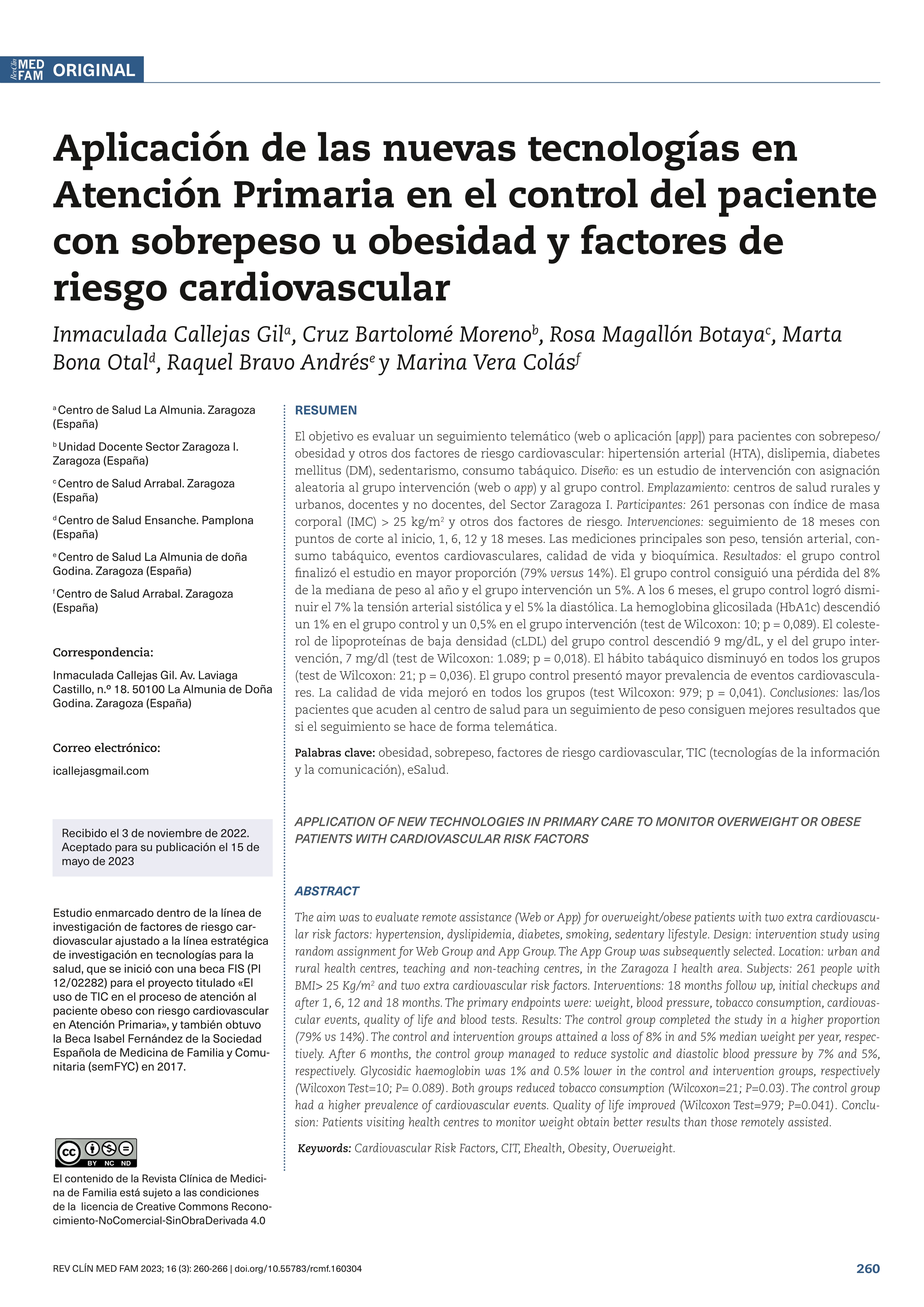 Aplicación de las nuevas tecnologías en Atención Primaria en el control del paciente con sobrepeso u obesidad y factores de riesgo cardiovascular