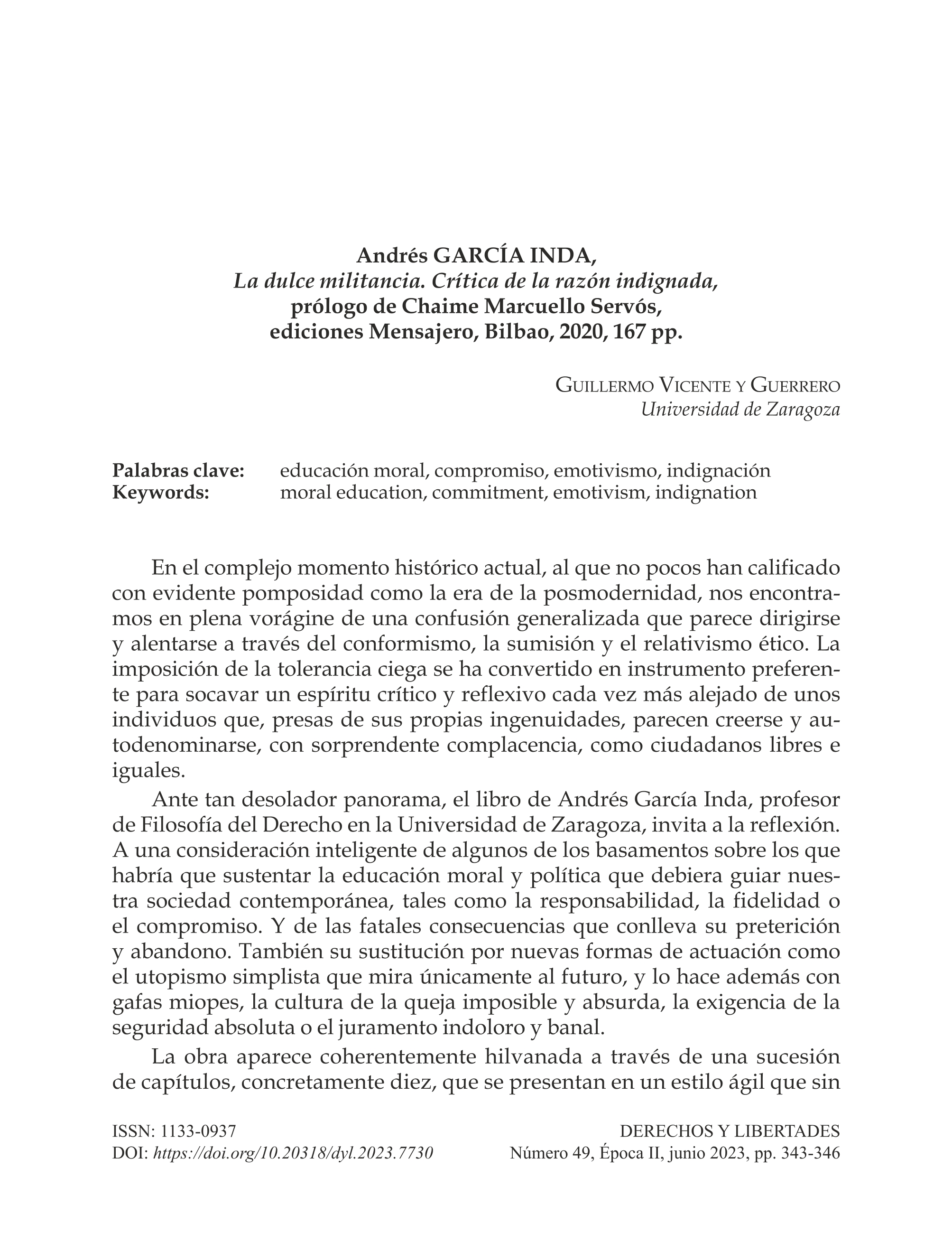 Andrés García Inda, La dulce militancia. Crítica de la razón indignada