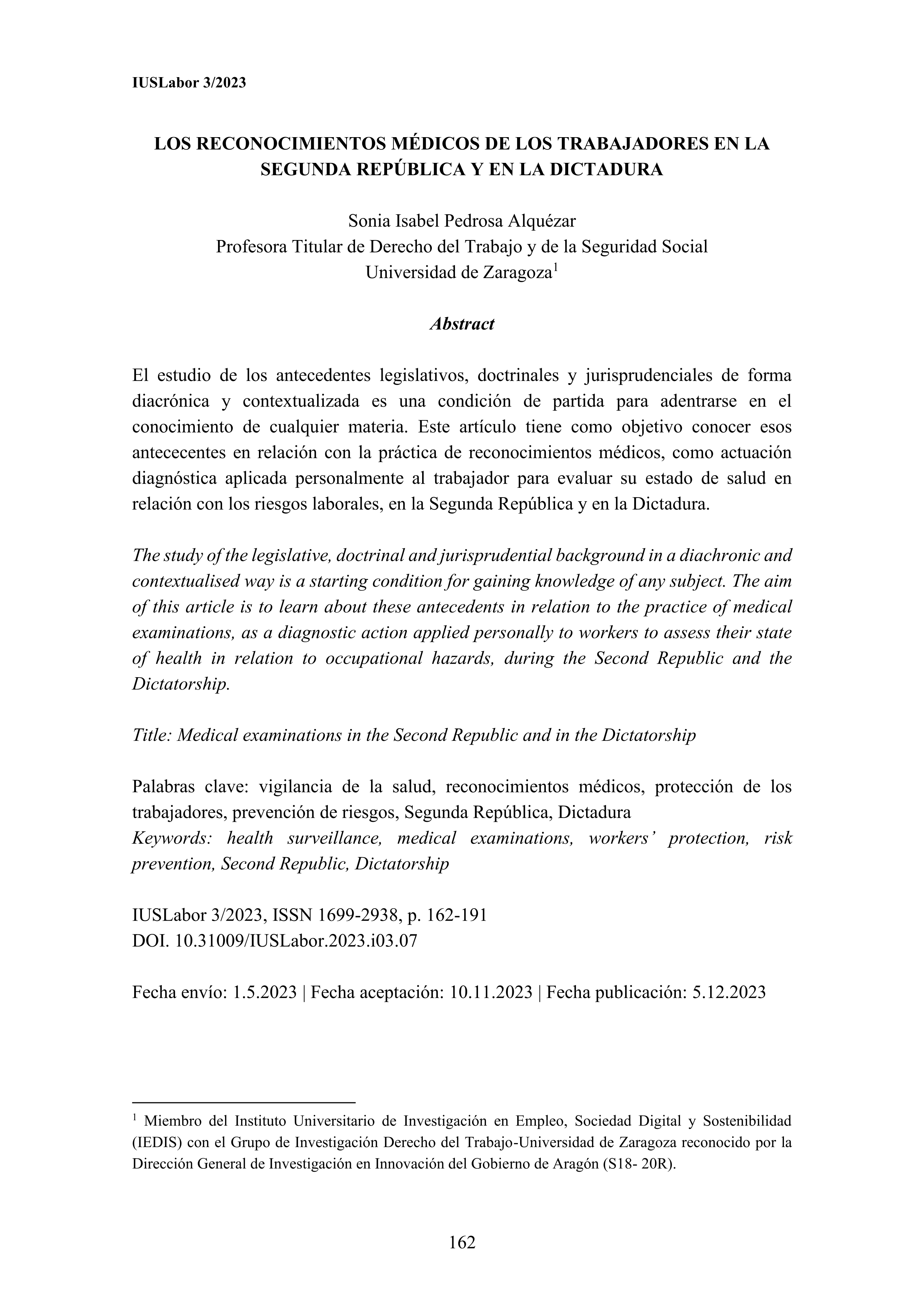 Los reconocimientos médicos de los trabajadores en la Segunda República y en la Dictadura