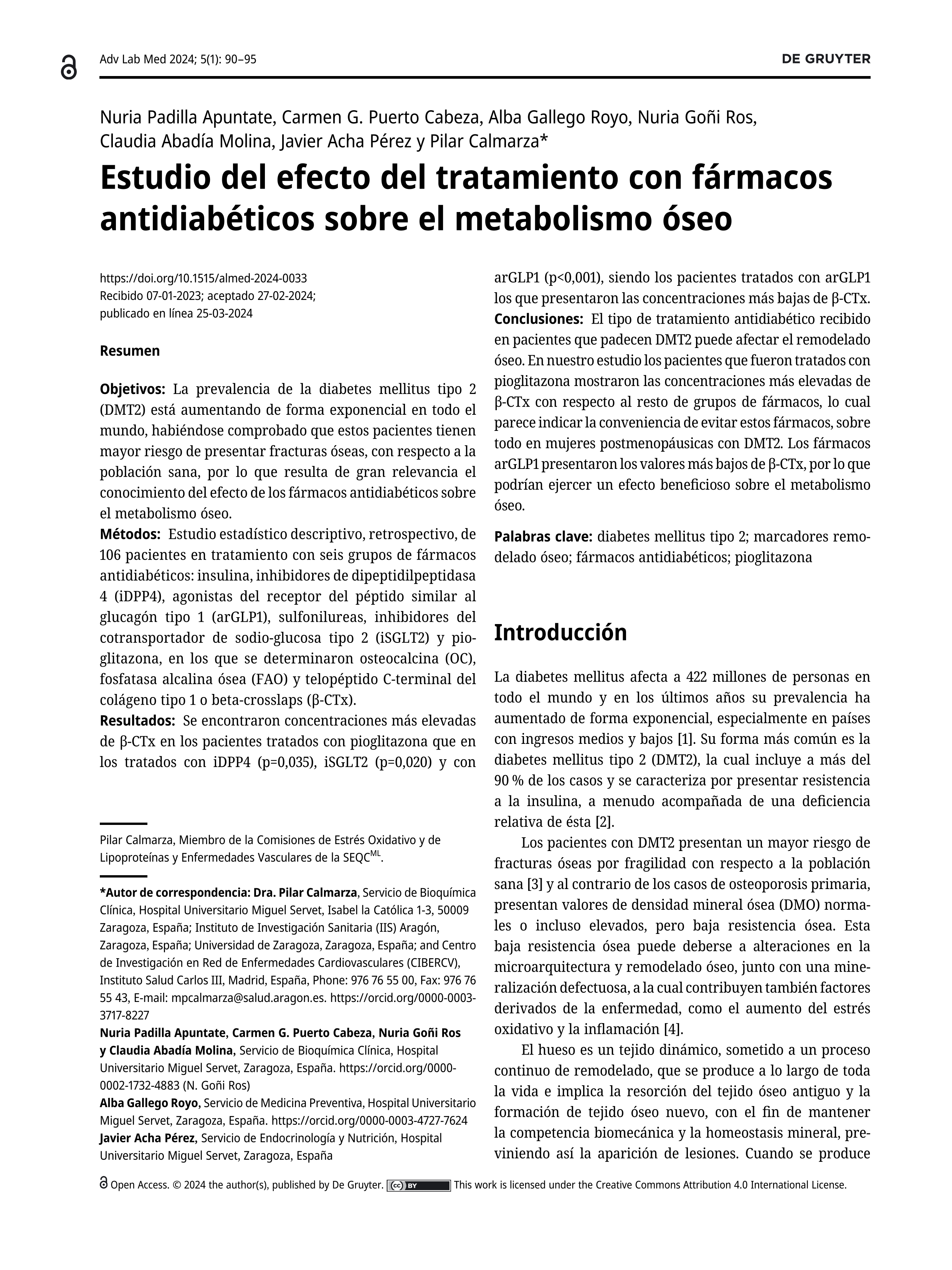 Estudio del efecto del tratamiento con fármacos antidiabéticos sobre el metabolismo óseo