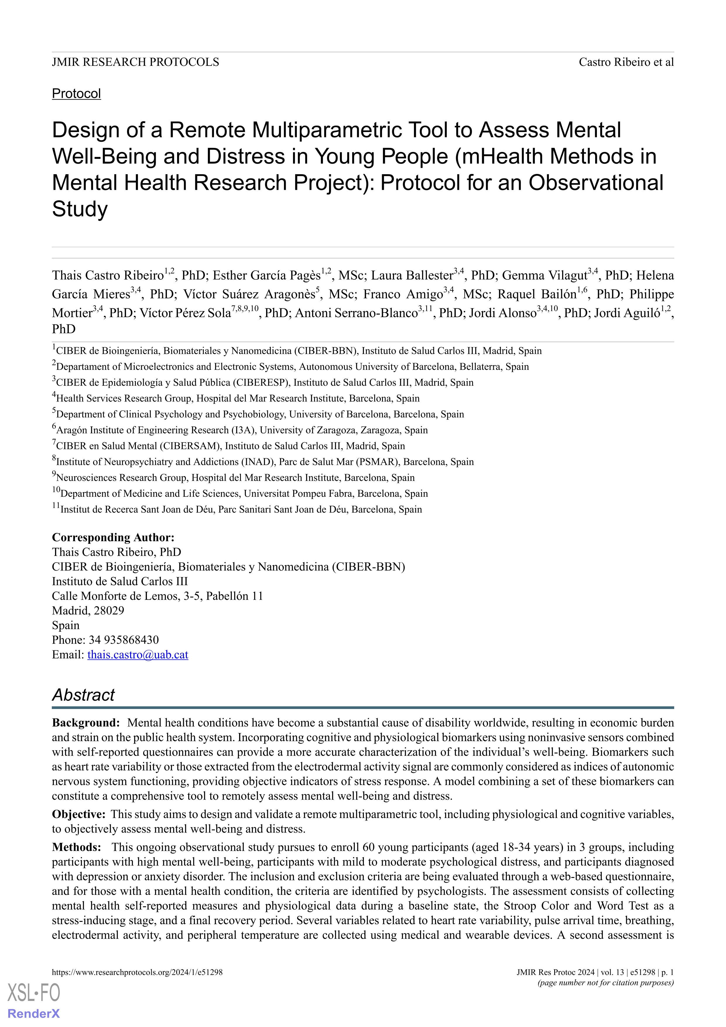 Design of a remote multiparametric tool to assess mental well-being and distress in young people (mhealth methods in mental health research project): protocol for an observational study