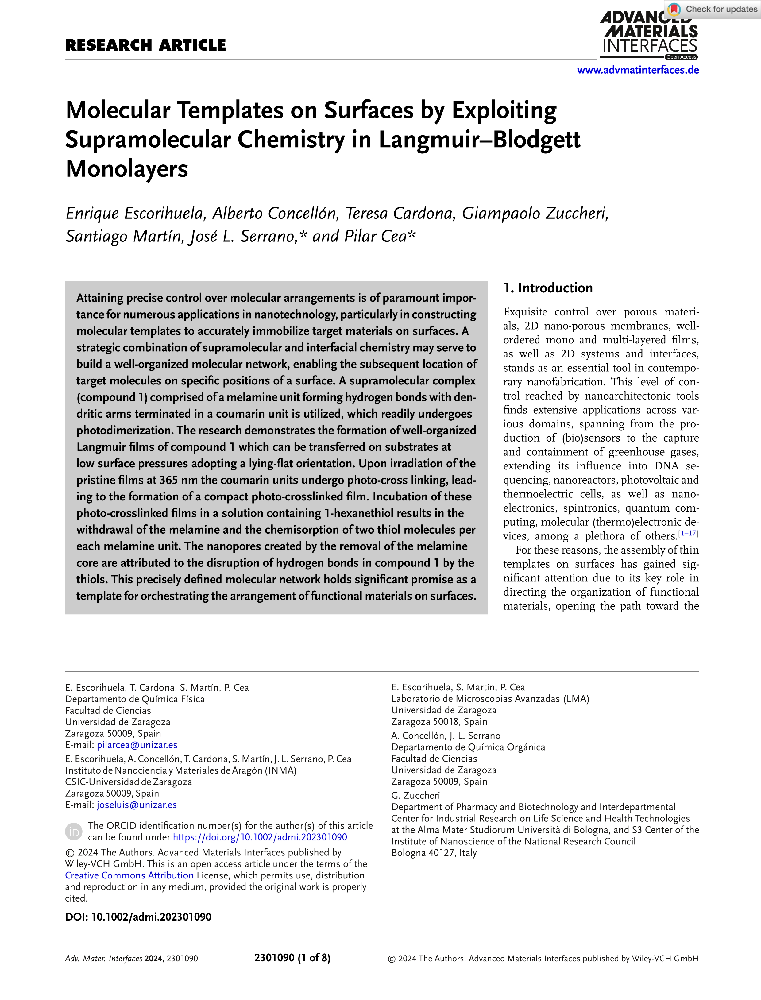 Molecular templates on surfaces by exploiting supramolecular chemistry in Langmuir–Blodgett monolayers