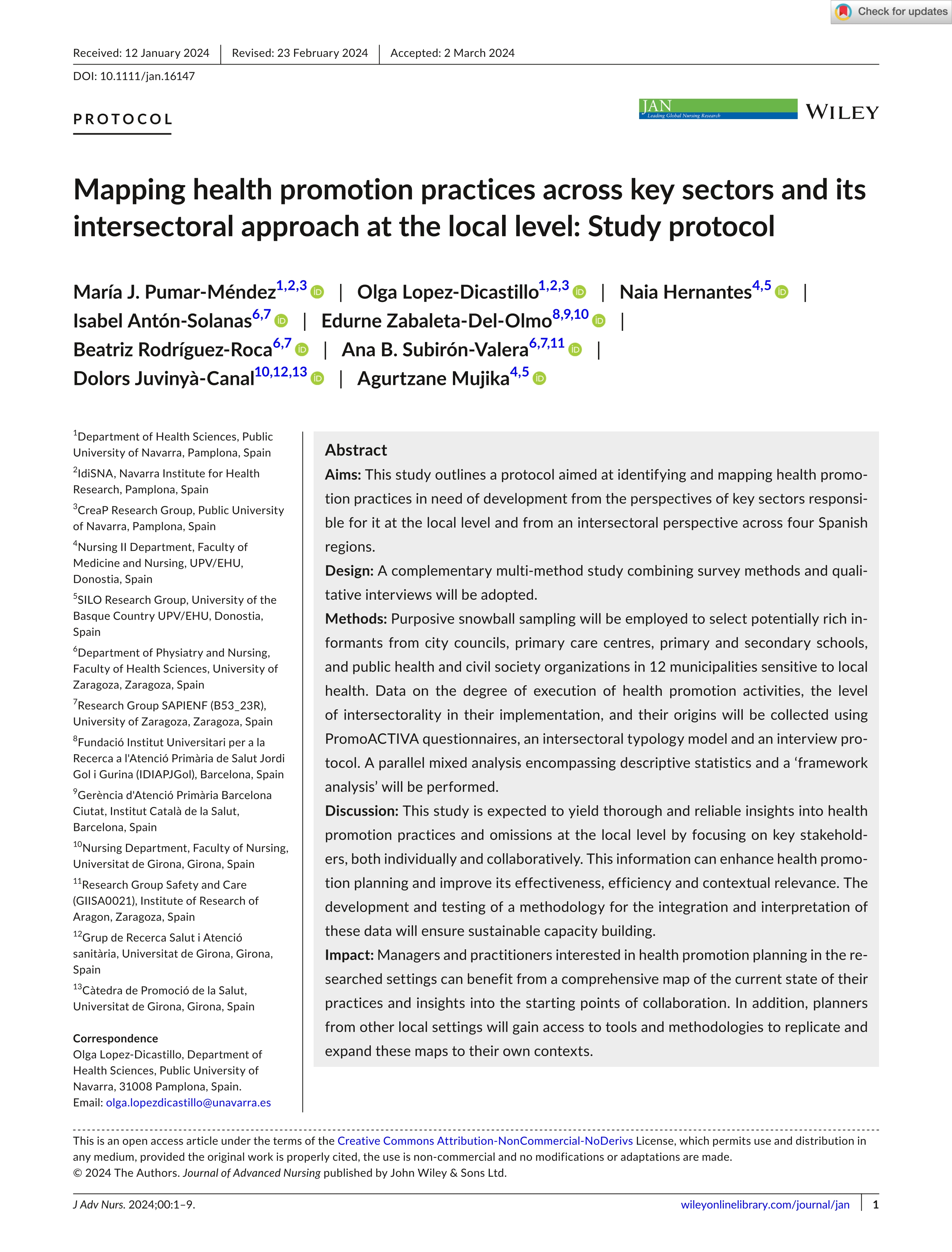 Mapping health promotion practices across key sectors and its intersectoral approach at the local level: Study protocol