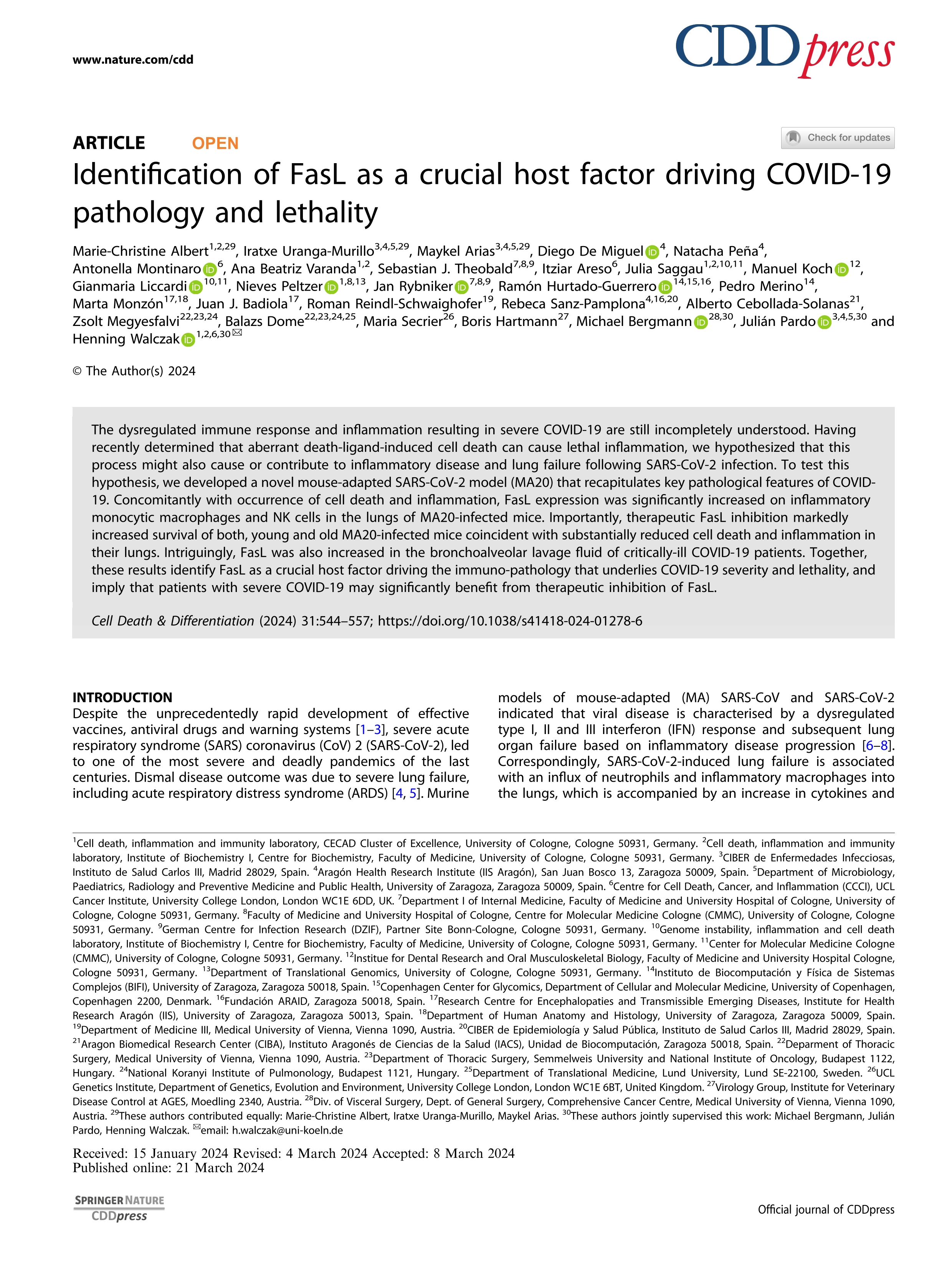 Identification of FasL as a crucial host factor driving COVID-19 pathology and lethality