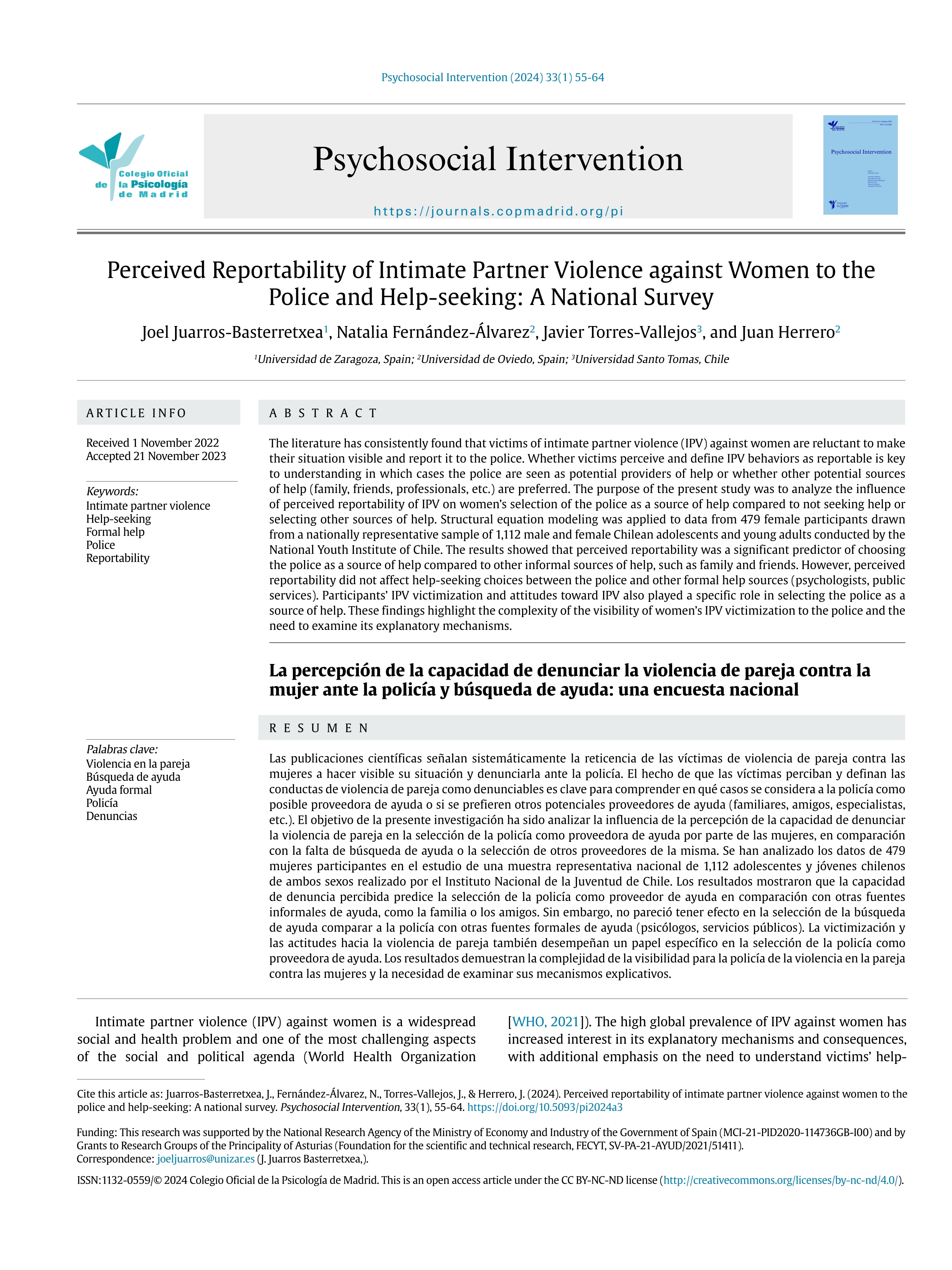 Perceived Reportability of Intimate Partner Violence against Women to the Police and Help-seeking: A National Survey
