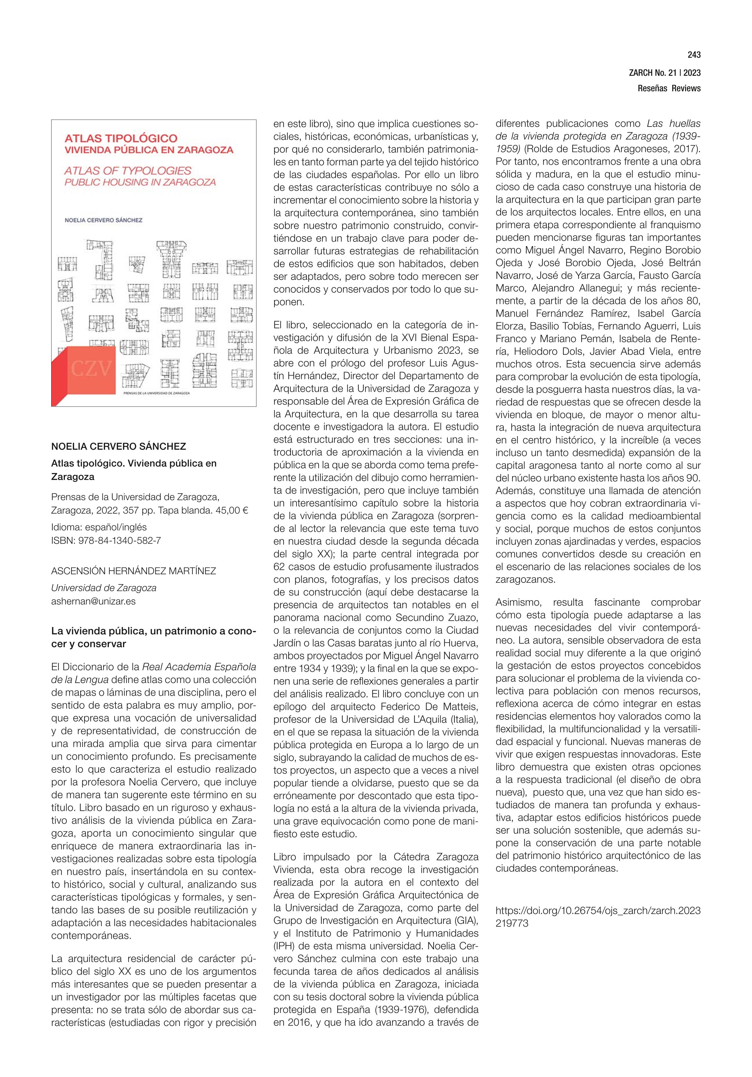 Noelia Cervero Sánchez - Atlas tipológico. Vivienda pública en Zaragoza
