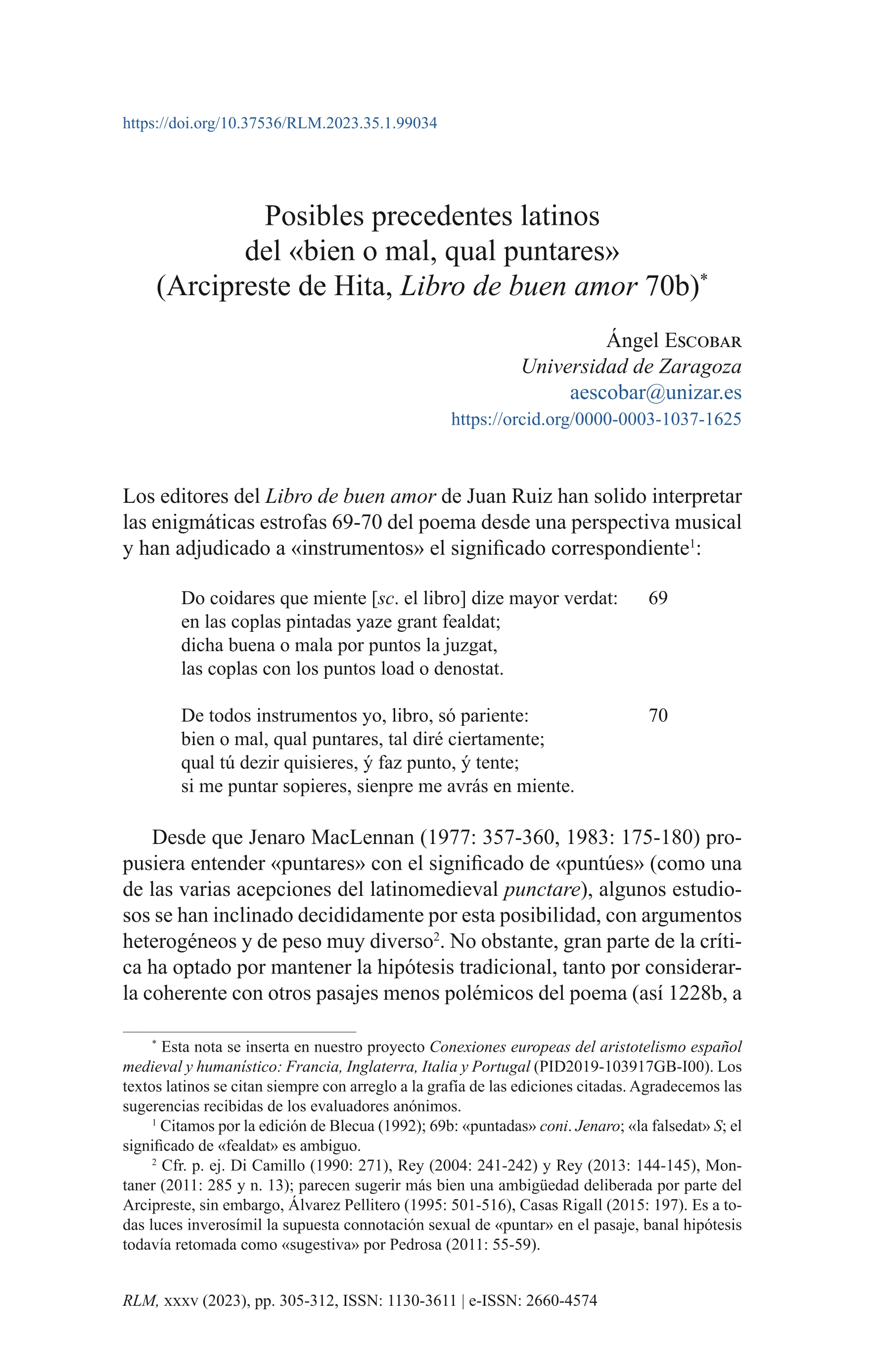 Posibles precedentes latinos del «bien o mal, qual puntares» (Arcipreste de Hita, Libro de buen amor 70b)