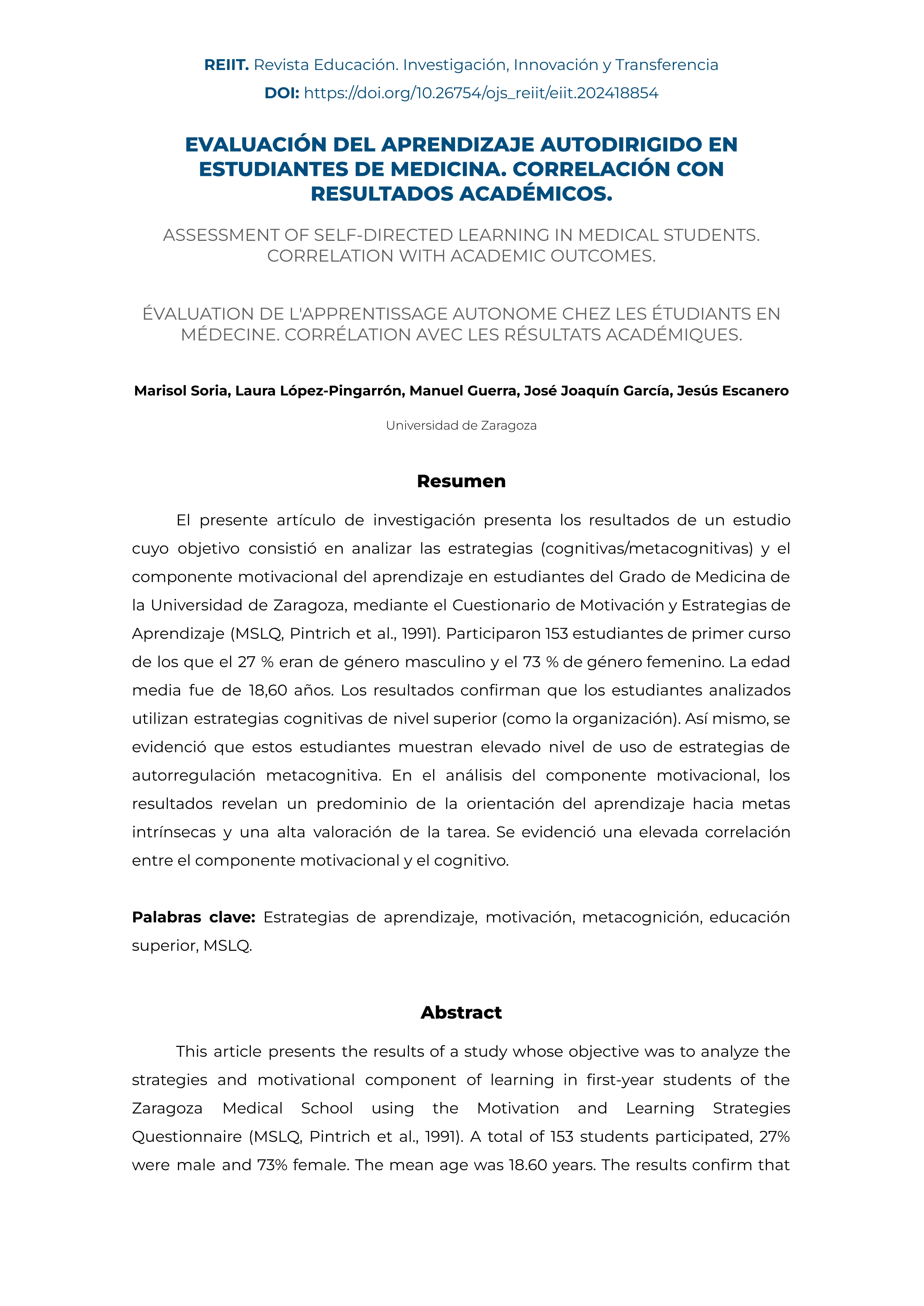 Evaluación del aprendizaje autodirigido en estudiantes de Medicina. Correlación con resultados académicos