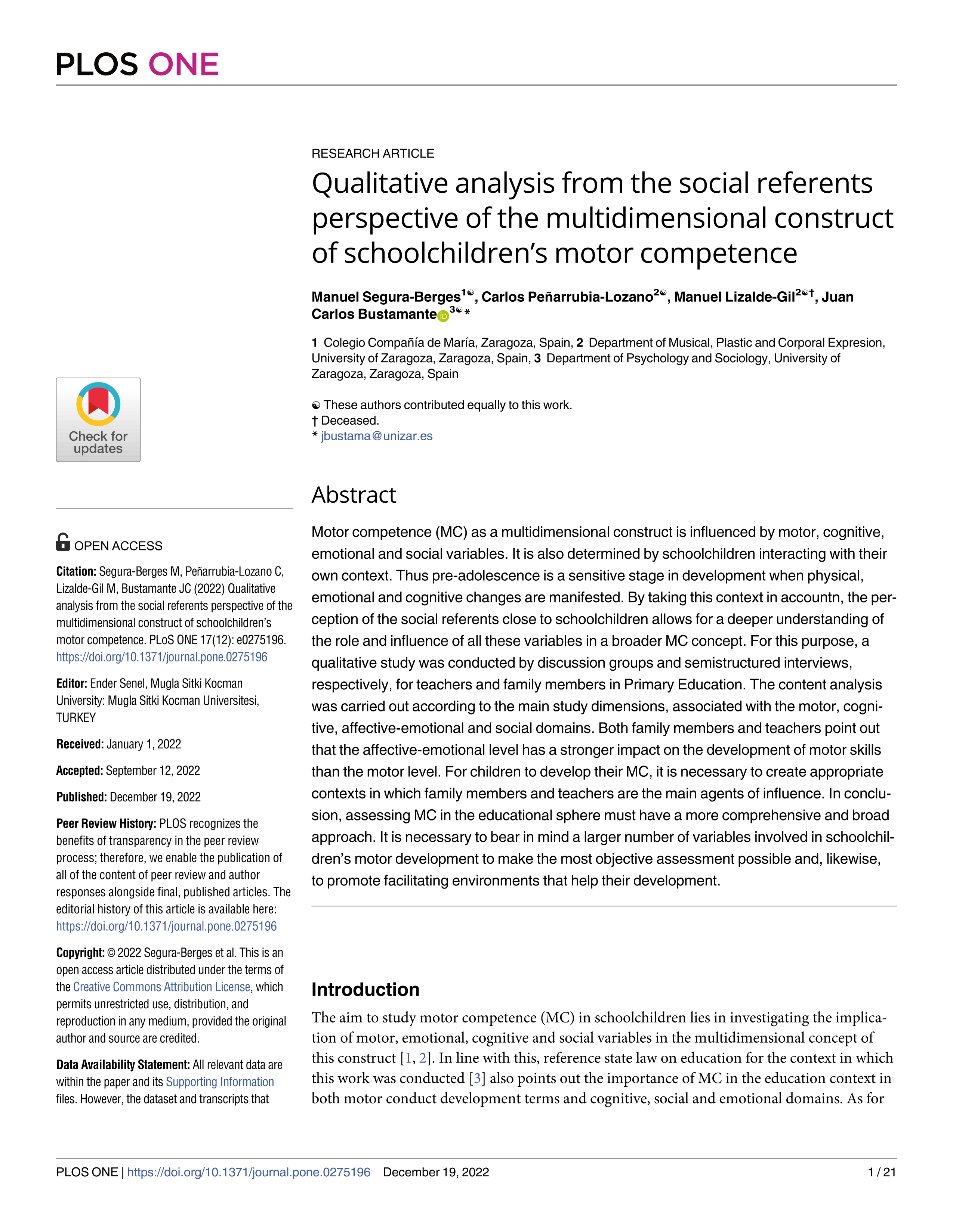 Qualitative analysis from the social referents perspective of the multidimensional construct of schoolchildren’s motor competence