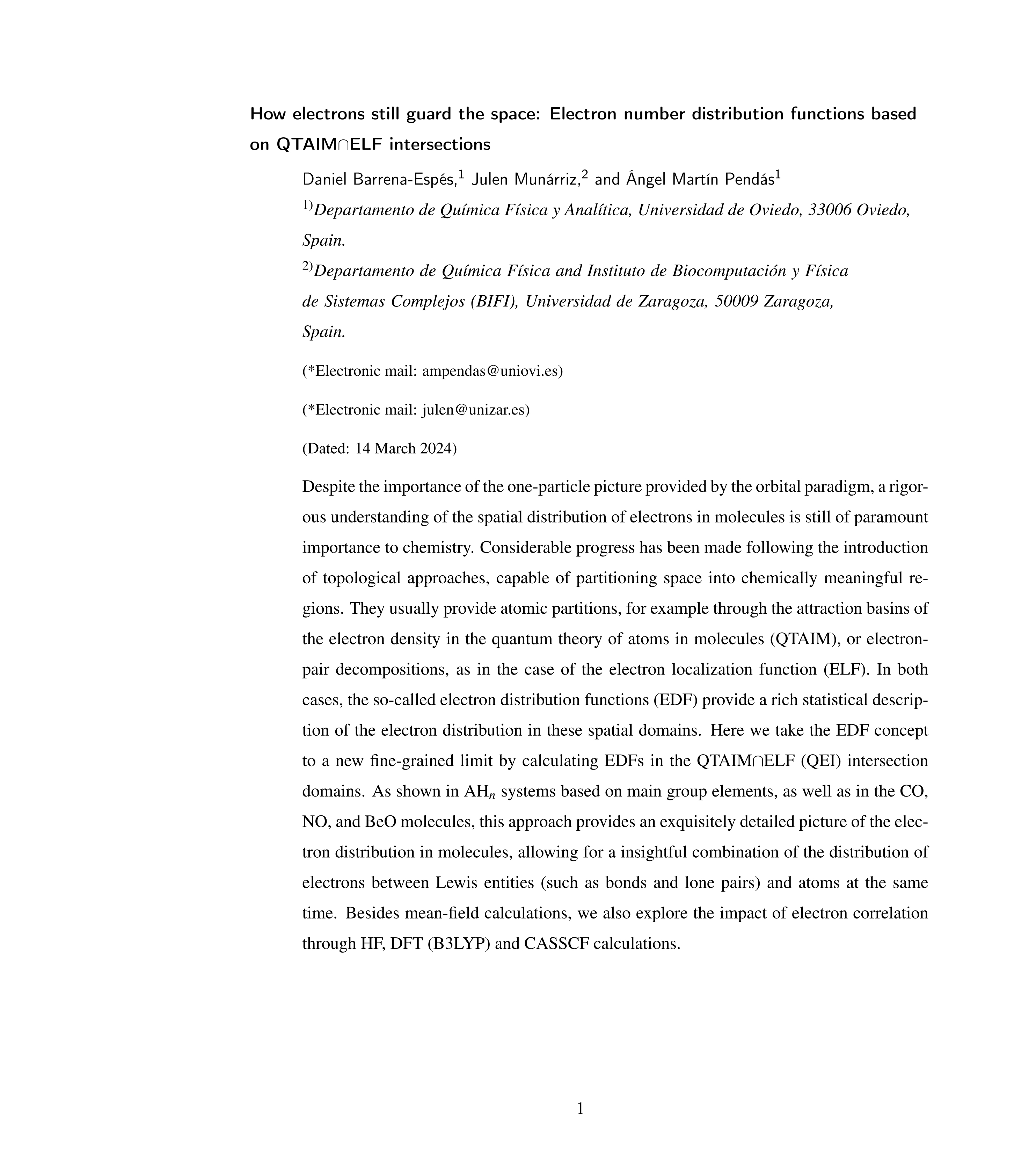 How electrons still guard the space: Electron number distribution functions based on QTAIMnELF intersections