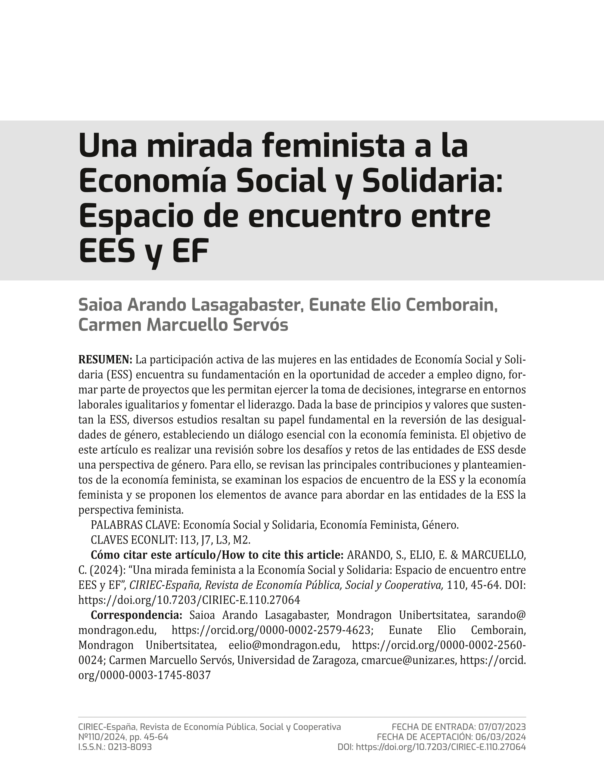 Una mirada feminista a la Economía Social y Solidaria: Espacio de encuentro entre EES y EF