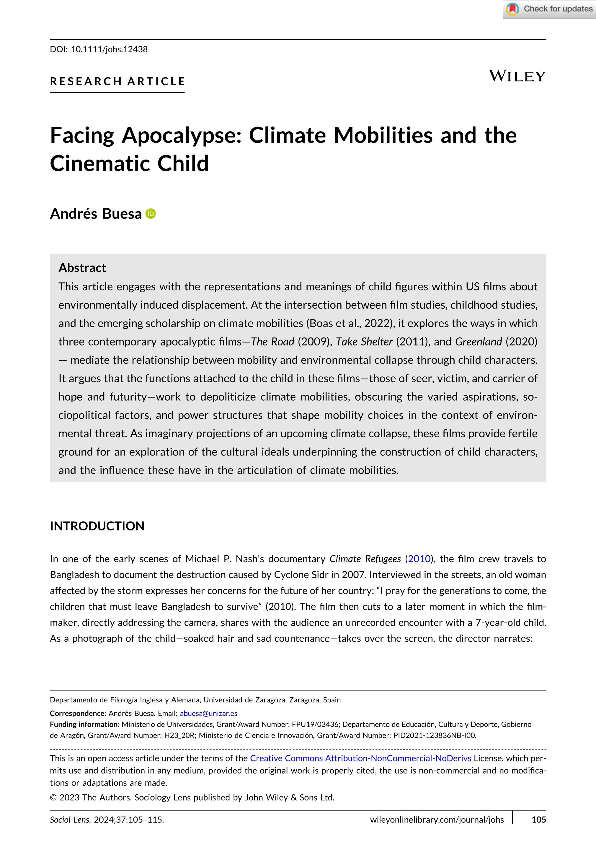 Facing Apocalypse: Climate Mobilities and the Cinematic Child