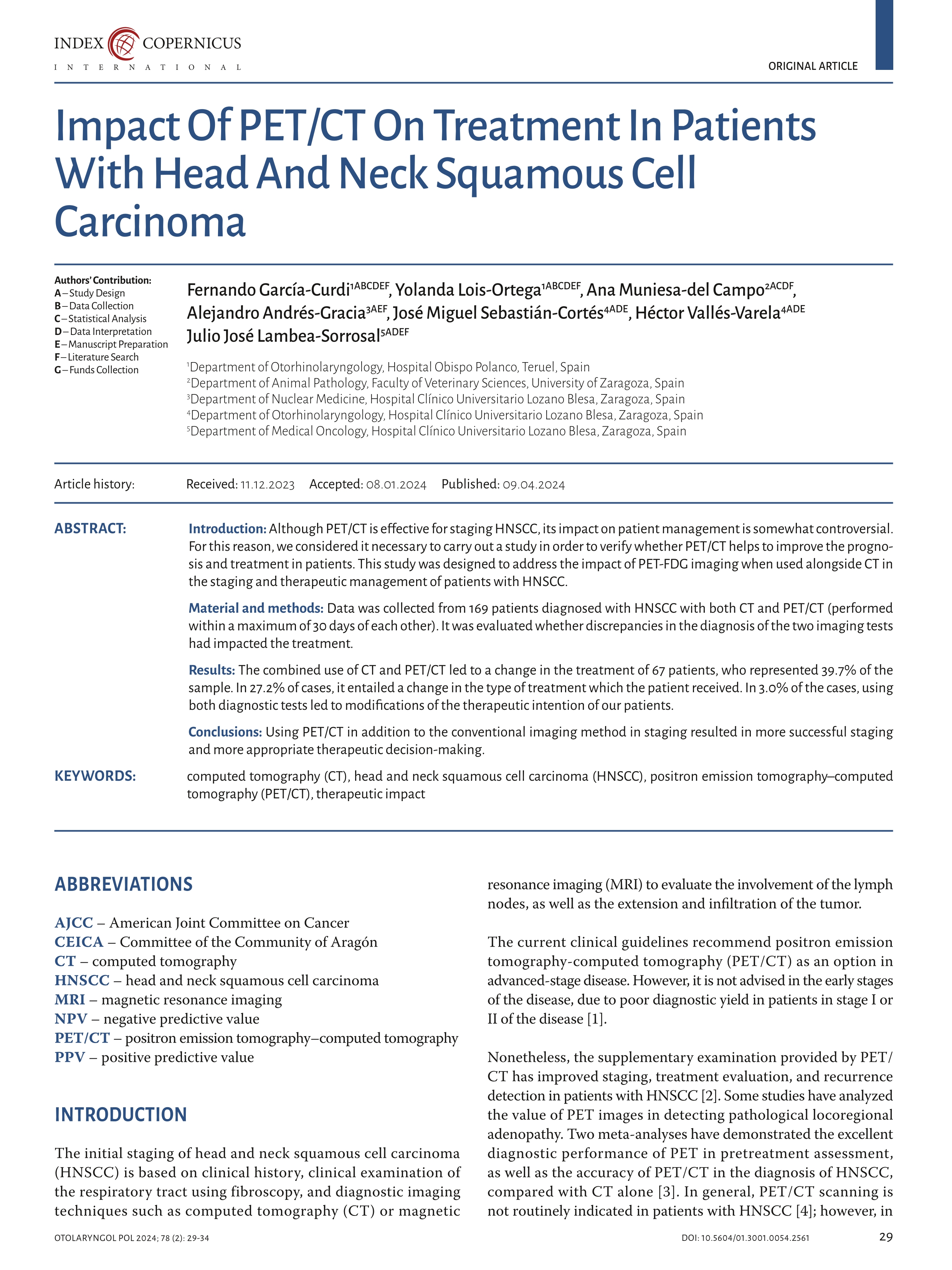 Impact Of PET/CT On Treatment In Patients With Head And Neck Squamous Cell Carcinoma