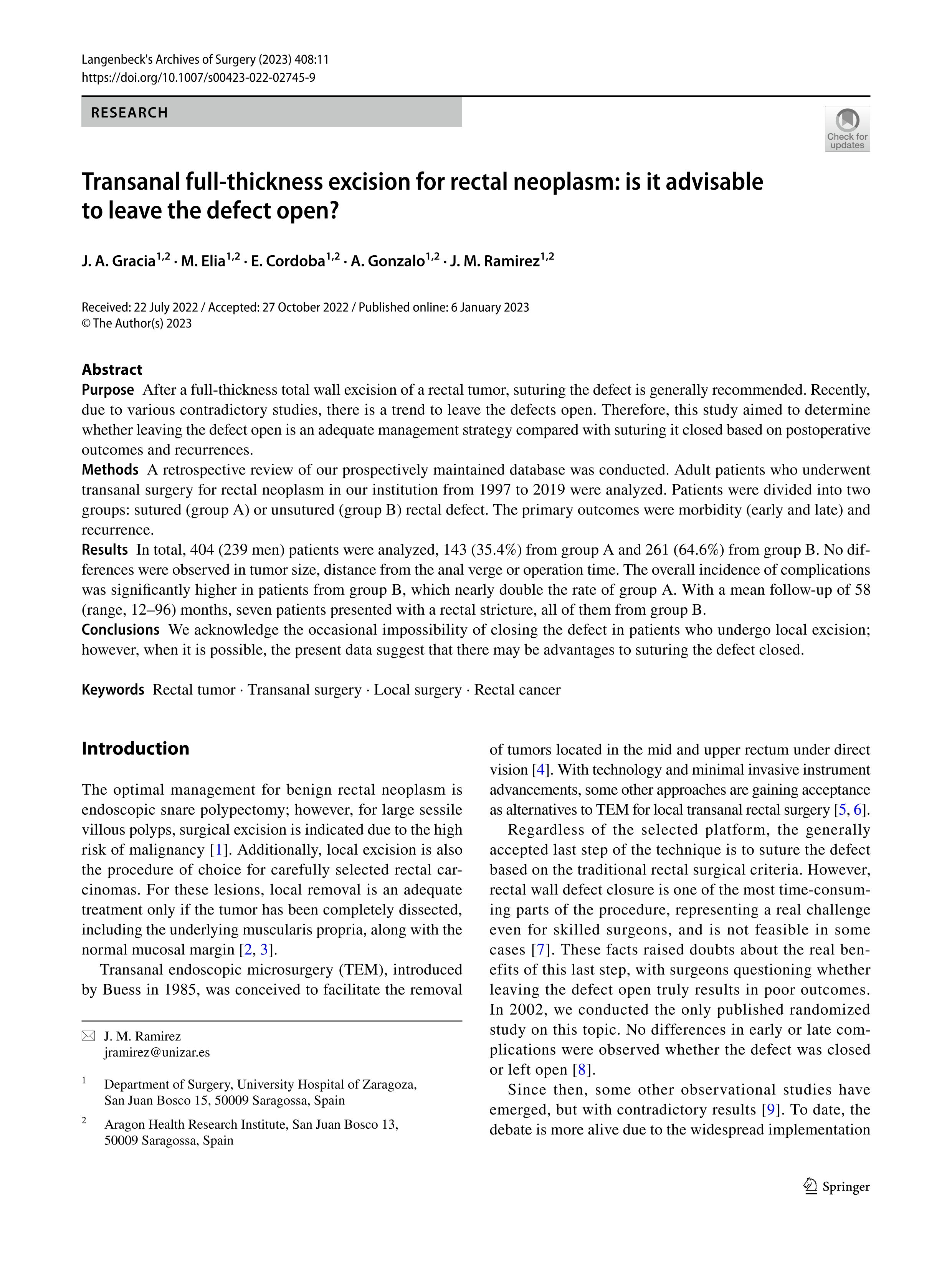 Transanal full-thickness excision for rectal neoplasm: is it advisable to leave the defect open?