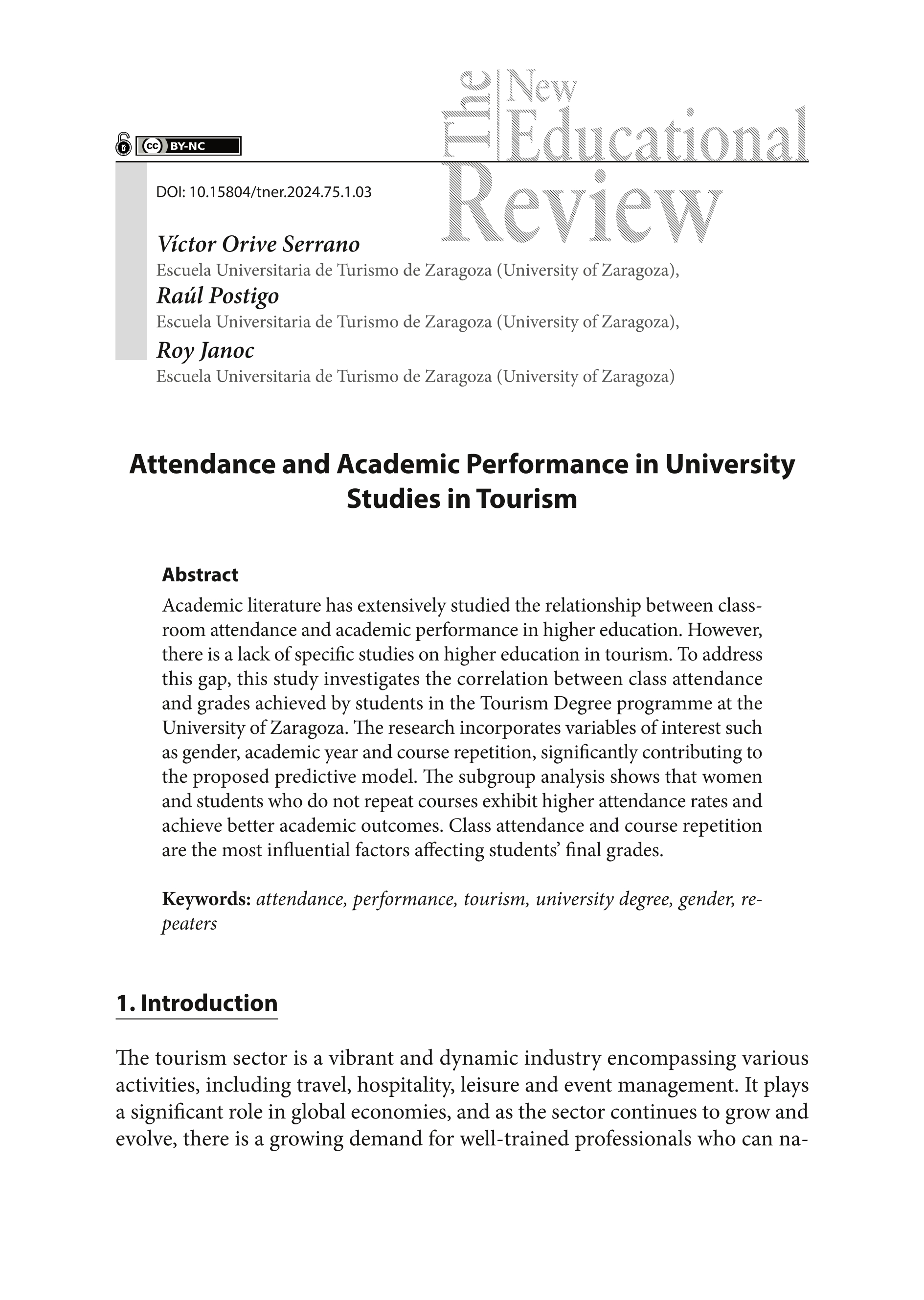 Attendance and Academic Performance in University Studies in Tourism