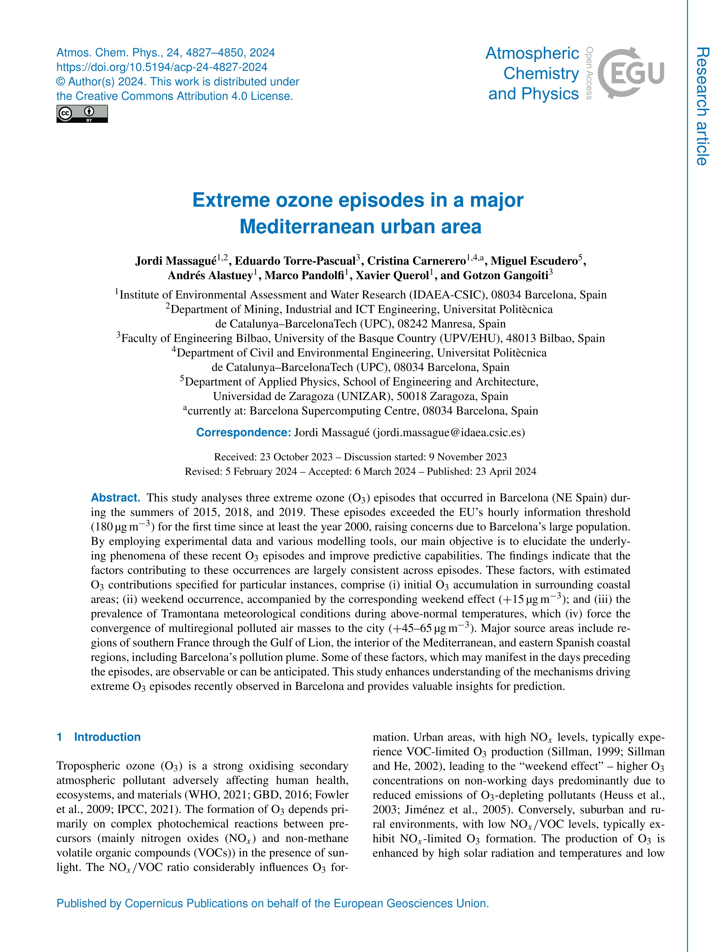 Extreme ozone episodes in a major Mediterranean urban area