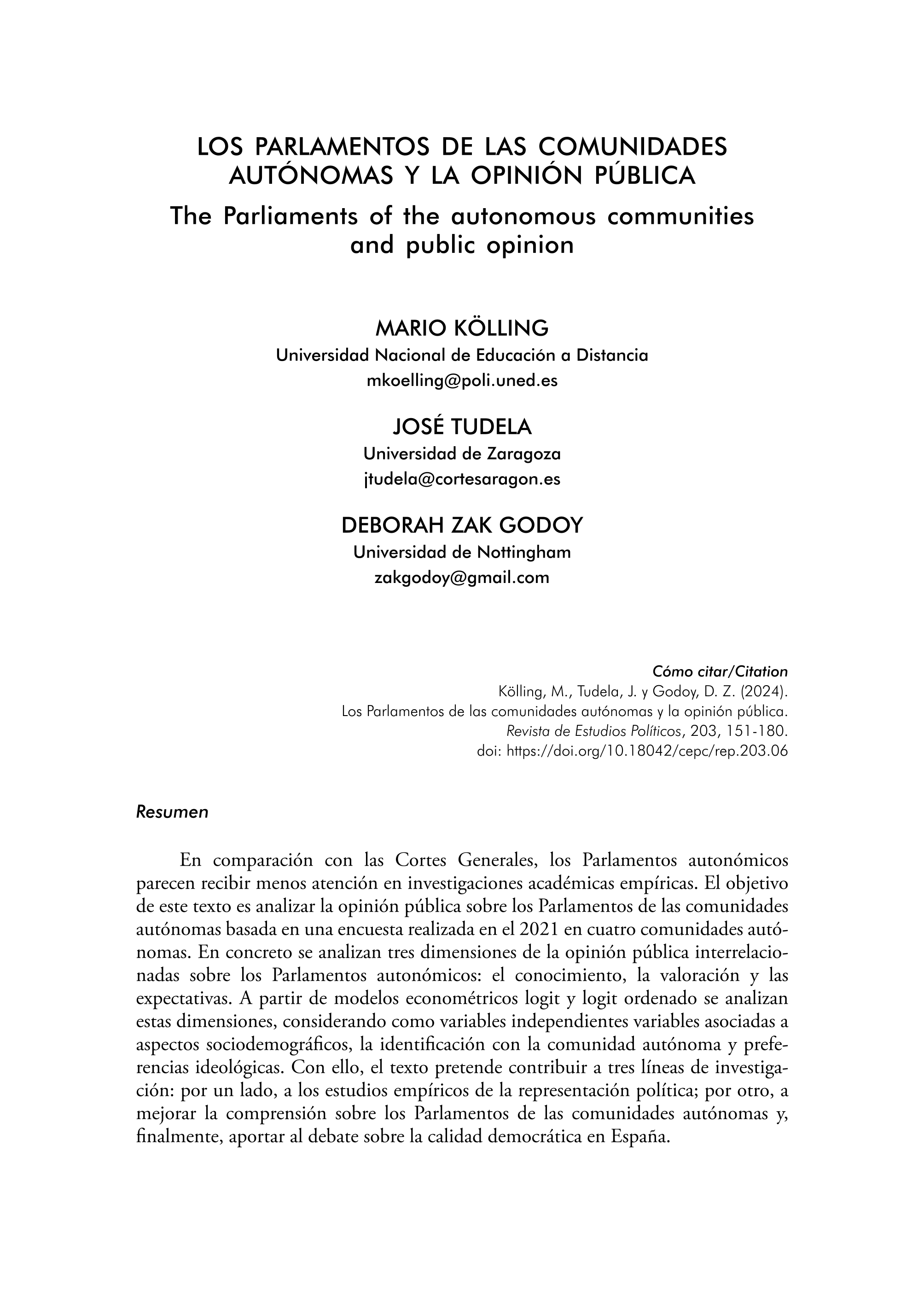 Los Parlamentos de las comunidades autónomas y la opinión pública