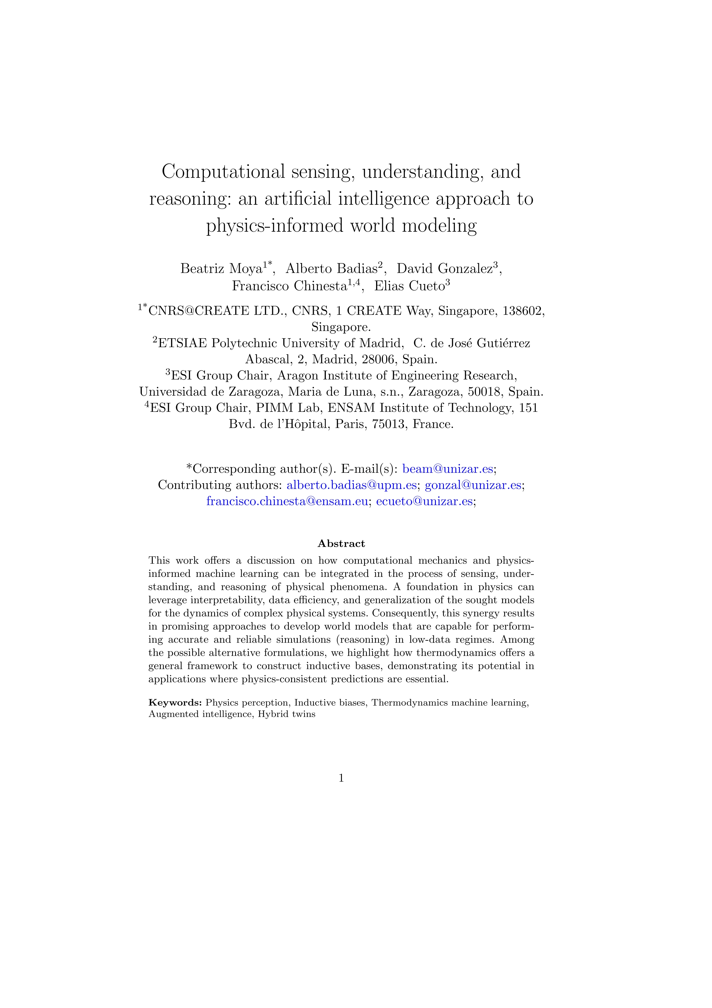 Computational Sensing, Understanding, and Reasoning: An Artificial Intelligence Approach to Physics-Informed World Modeling