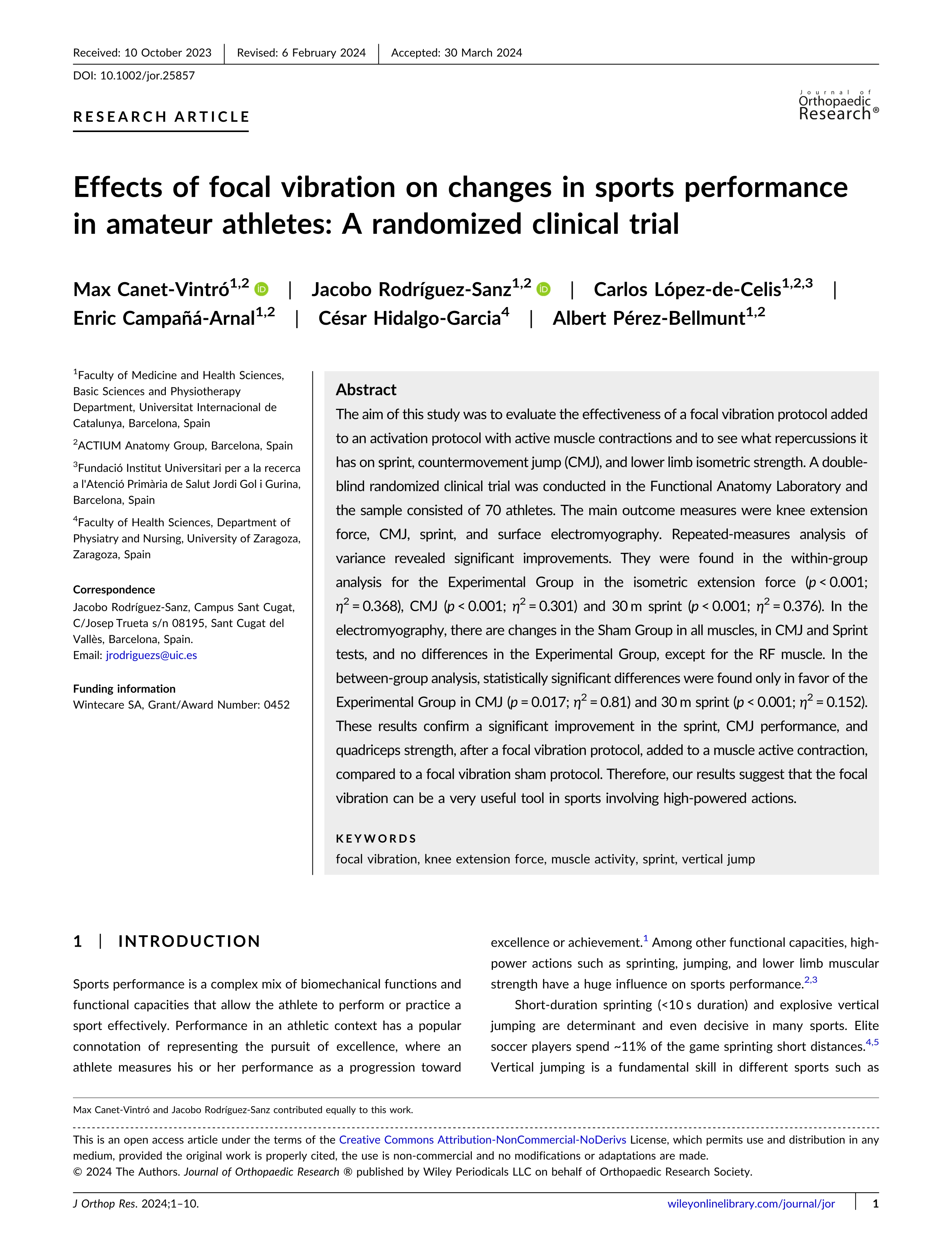 Effects of focal vibration on changes in sports performance in amateur athletes: a randomized clinical trial